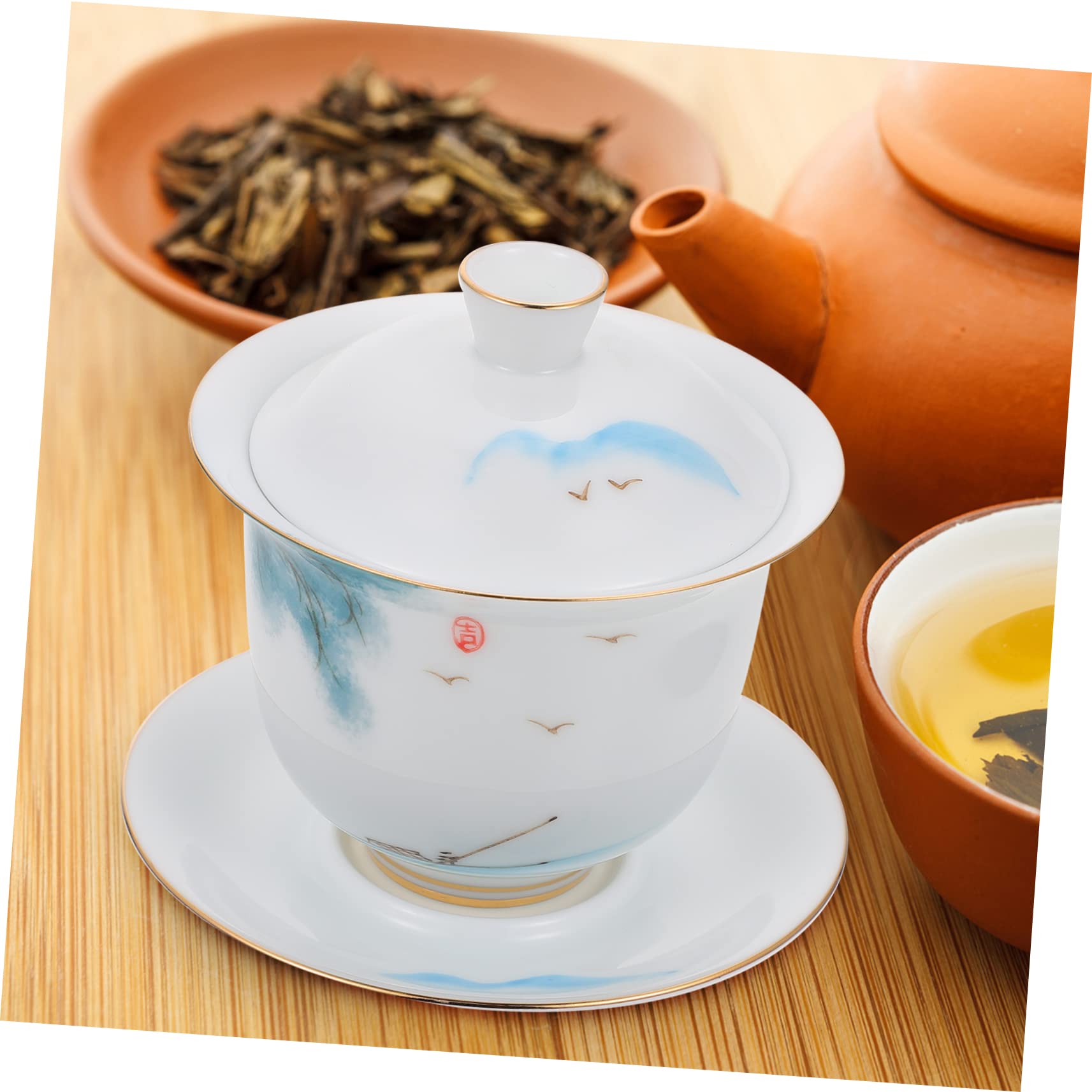 Juego de té, 1 Juego de Tazas de café de cerámica con Tapa, Tazas de café Transparentes para inauguración de la casa, Tetera de cerámica de Estilo japonés y Porcelana (Blanca)