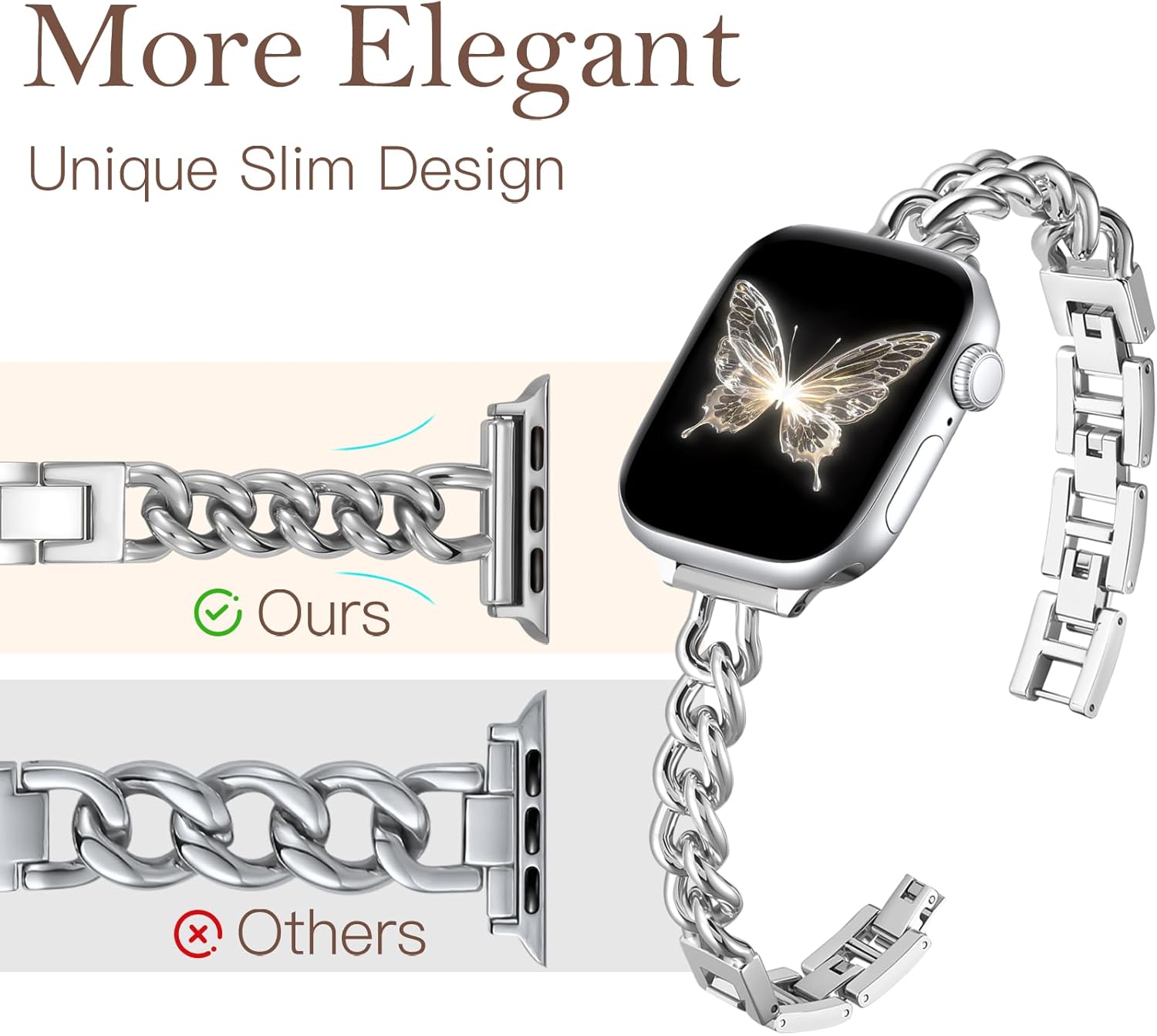 Witzon Slim Silver Watch Bands for Women Compatible with Apple Watch Band 42mm 44mm 45mm 46mm 49mm 41mm 40mm 38mm, Metal Strap Dressy Chain Link Bracelet for iWatch Series 11 10 SE 9 8 7 6 5 4 3 2 1 - Image 3