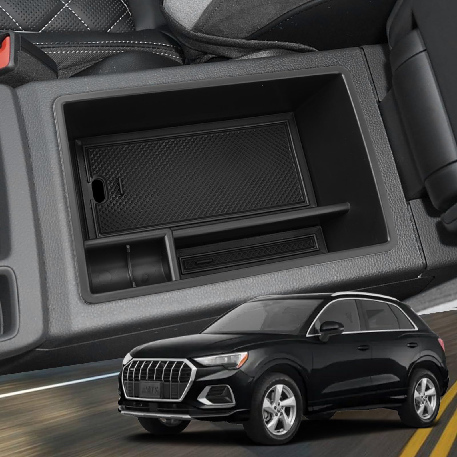 YEE PIN Compatible with Audi Q3 Center Console Tray for Audi Q3 Accessories for 2019 2020 2021 2022 2023 2024 2025 Audi Q3 F3 Middle Console Organizer Tray