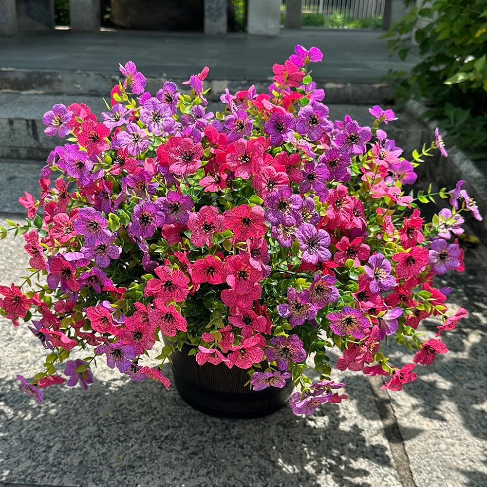 Artificial Flowers for Outdoor Outside Garden Home Decoration, 12 Bundles Faux Flowers Daisy Fake Plants Realistic UV Resistant for Outside Boxwood Porch Patio (Pink Purple) - Image 9