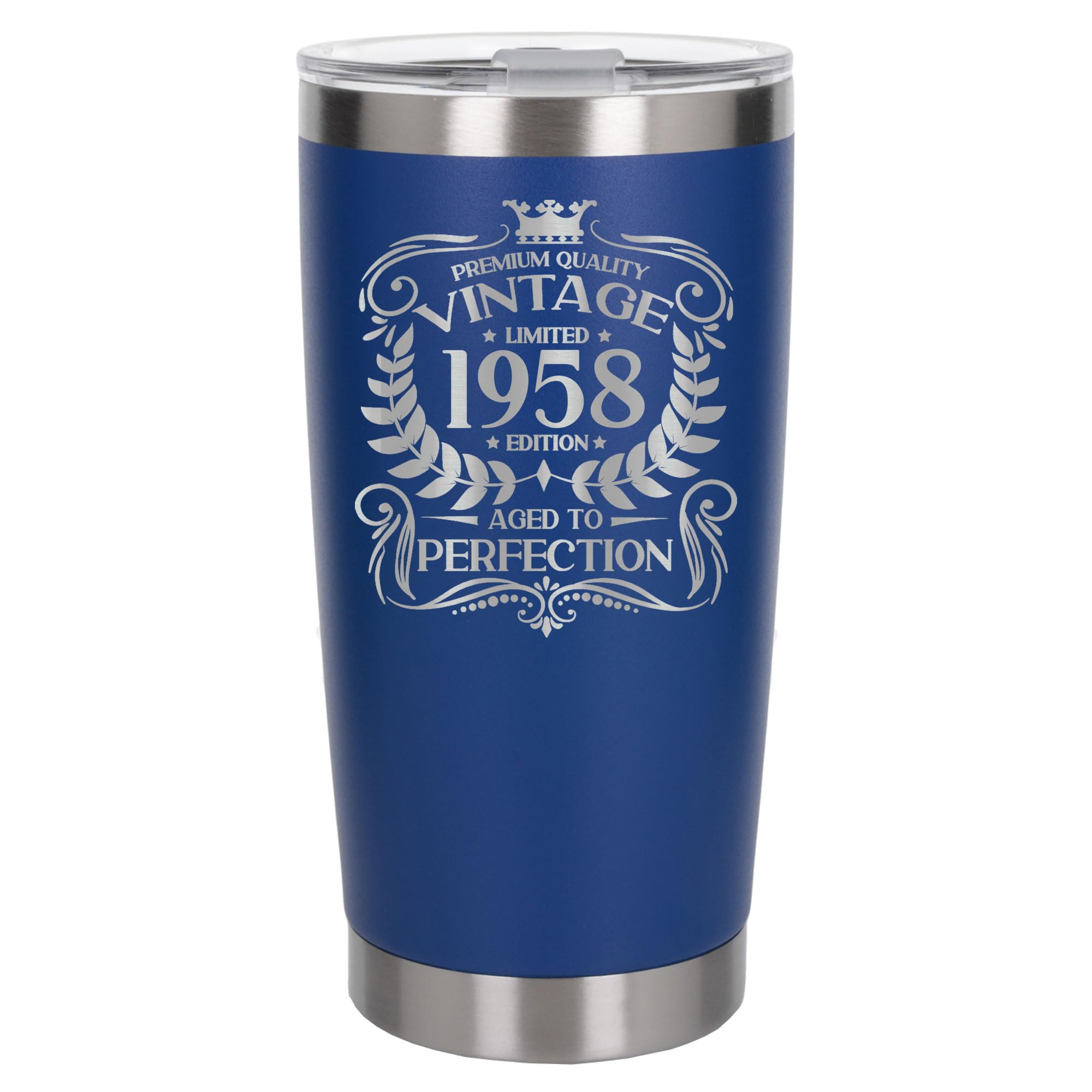Always Looking Good 68th Birthday Gift Vintage 1958 Aged to Perfection Engraved Insulated Travel Mug Present for 68 Year Old Dark Blue Thermal Coffee Flask Travel Mugs with Lids โ image 1