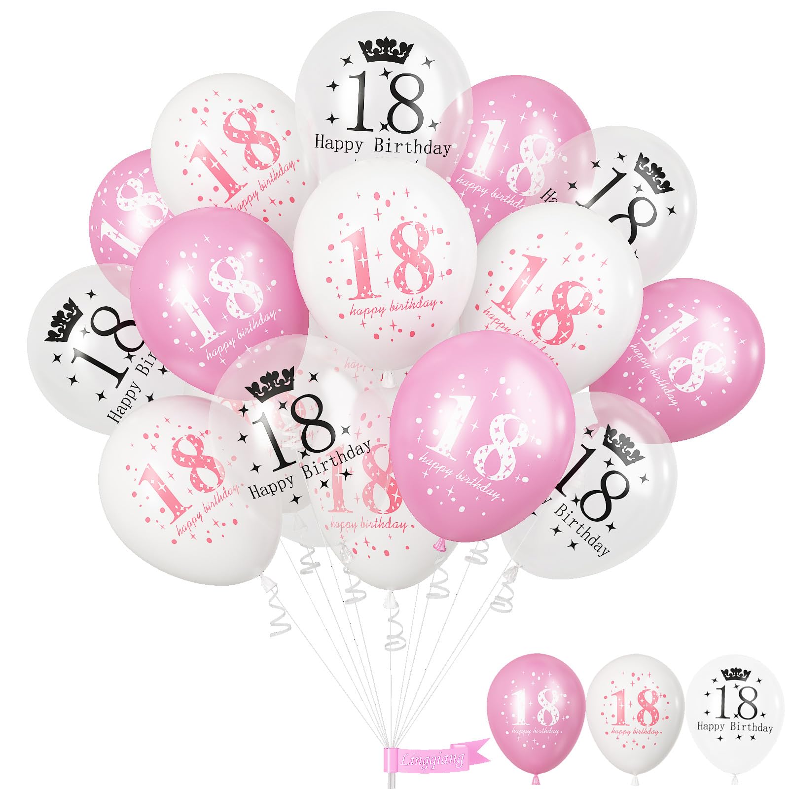 Happy 18th Birthday Balloons for Girls, Pack of 15 Pink White 18th Birthday Party Decorations for Her, 12 Inch 18th Latex Helium Balloons for Girls Age 18 Year Old Birthday Party Decorations Supplies