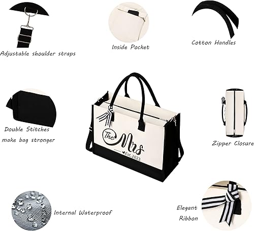 Miniatura 3 de Bolsa de lona para novia con cremallera, despedida de solteradespedida de solteraregalos de día de boda para novia, bolsas de señora con bolsillo