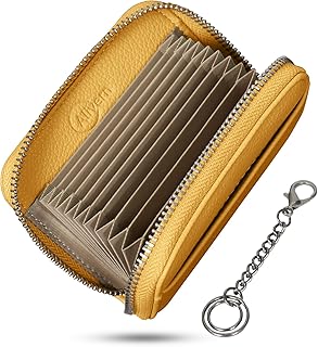 カードケース レディース じゃばら カード入れ スキミング防止 コンパクト YKKファスナー クレジットカード カードたくさん入る キャッシュレス 本革 小銭入れ (イエロー)