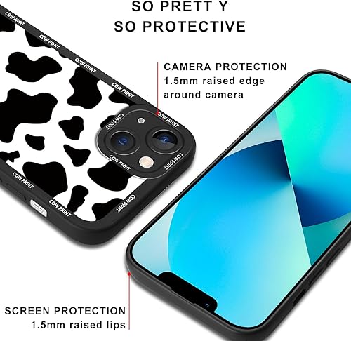 Miniatura 7 de Paquete de 2 bonitas fundas de teléfono para Apple iPhone 13 de 6.1 pulgadas, funda protectora de silicona con estampado de vaca a la moda, delgada