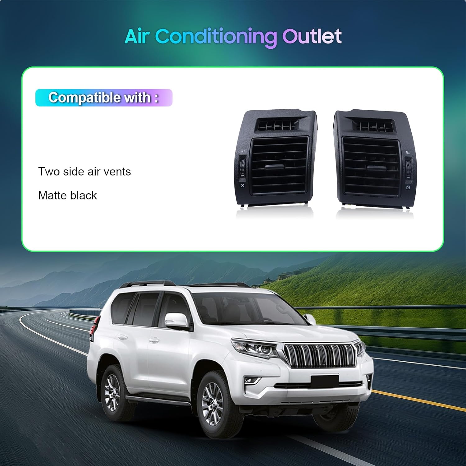 Pair Center A/C Dash Air Vent Trim Panel Dashboard Cover Matt Black Compatible With Toyota Prado 2010-2017 Air Vent Outlet Panel Left & Right Side
