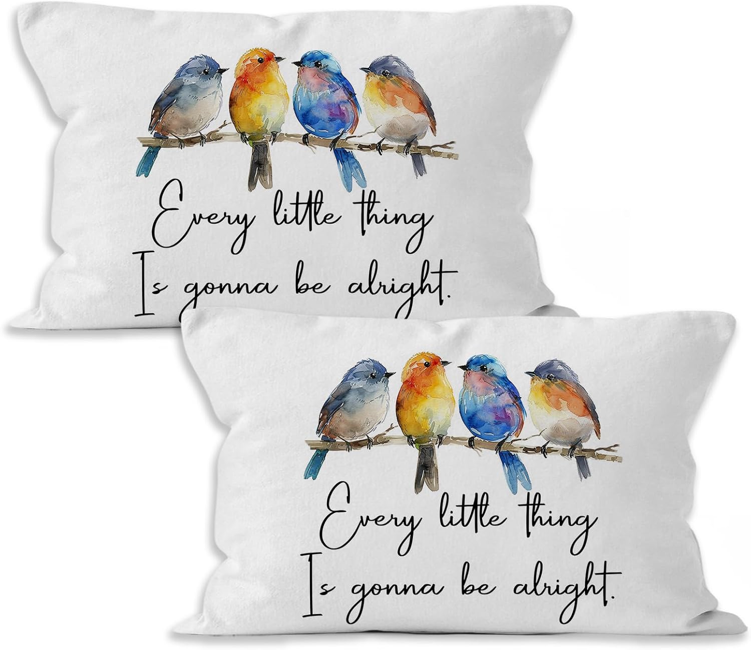 Inspirational Bird Throw Pillow Covers 16x24, Every Little Thing is Gonna Be Alright Positive Quotes Decorative Pillow Covers for Home Bedroom, Motivational Gifts Accent Pillows Cover Pillowcases