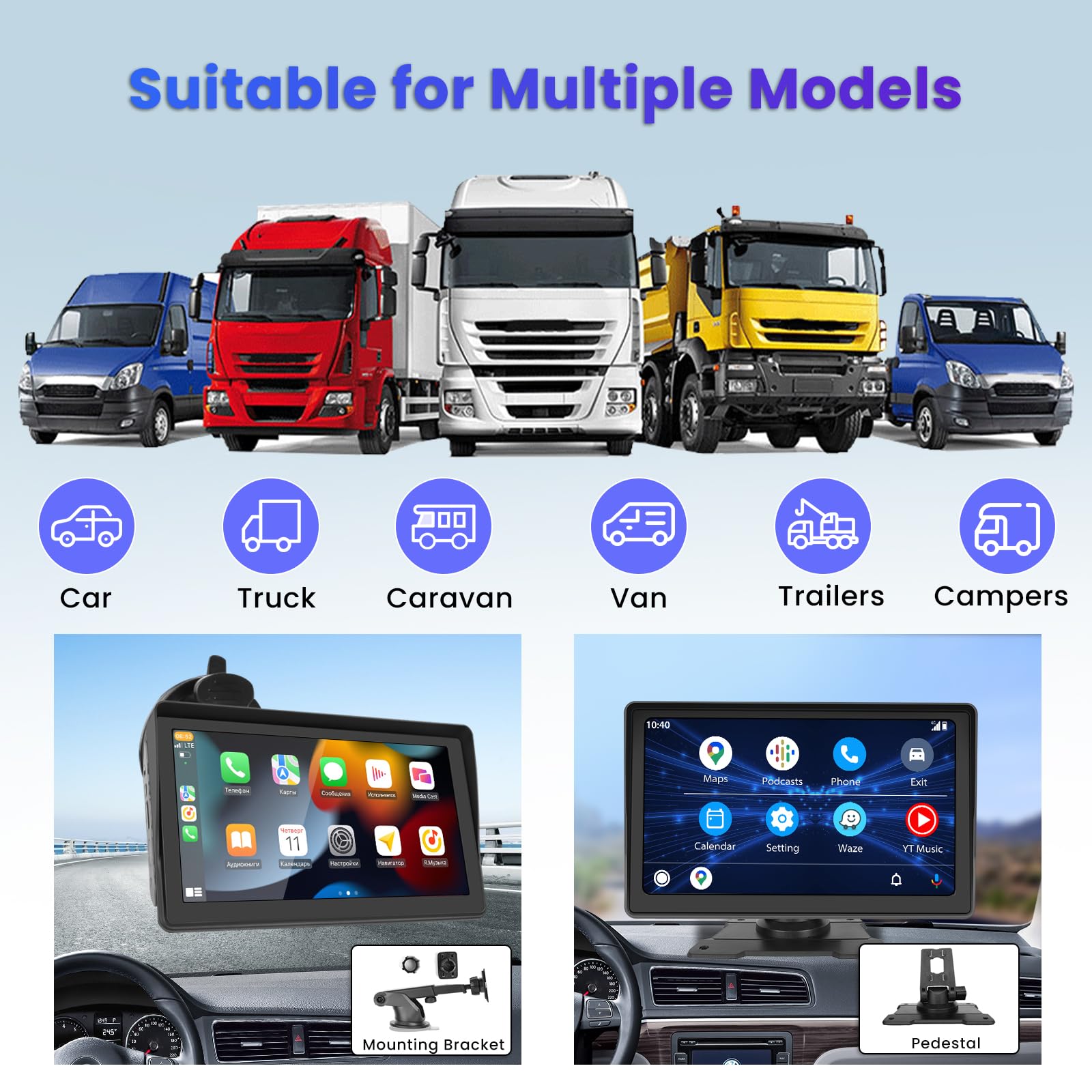 Autoradio Hikity Wireless CarPlay/Android Auto - Schermo 7" Touch, Bluetooth 5.1, 64GB