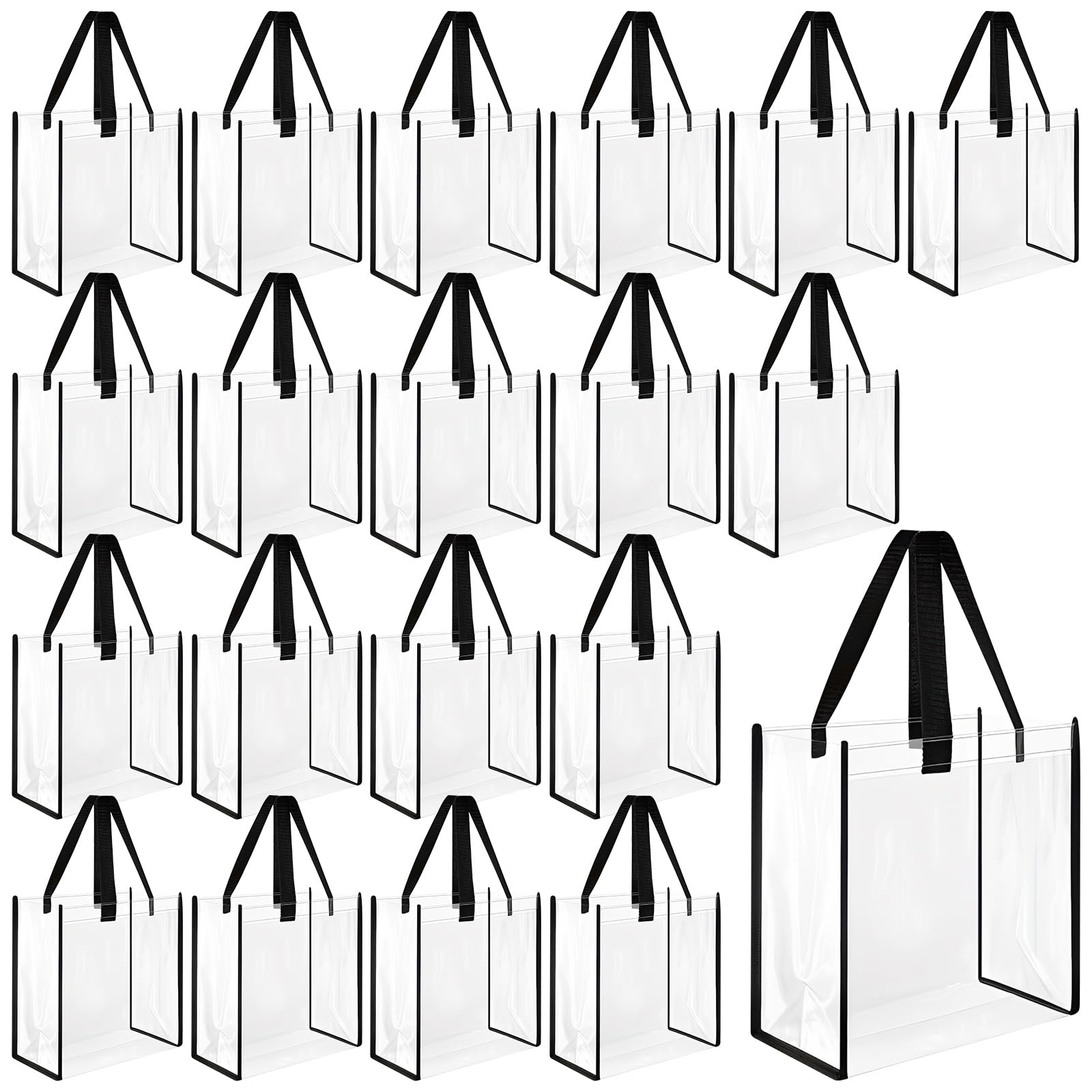 DAJAVE Transparente Tragetaschen aus PVC-Kunststoff mit Griffen, 30,5 x 30,5 x 15,2 cm, transparent, für Stadion, Arbeit, Strand, Mittagessen, Sport, Konzerte, 20 Stück