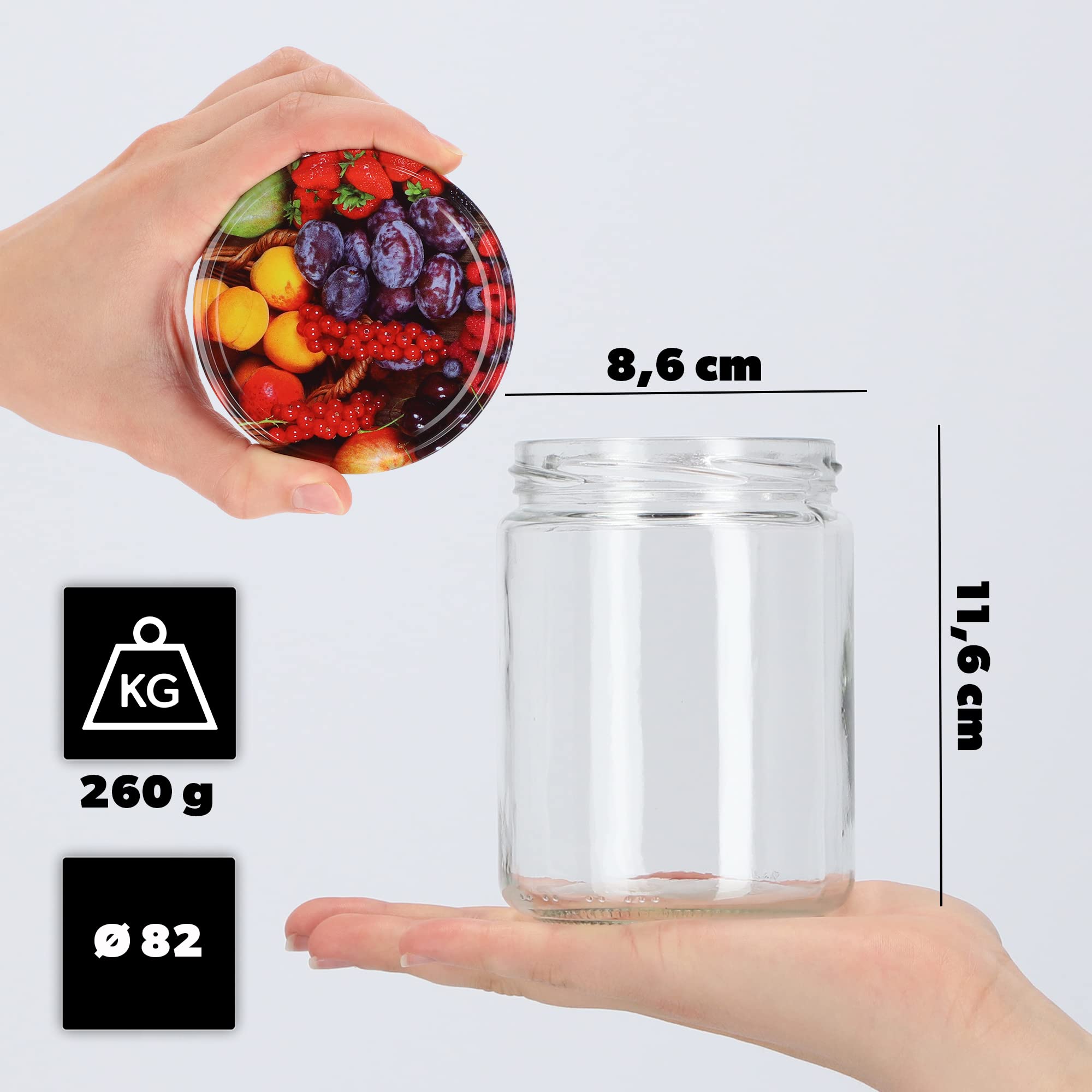 KADAX Konservengläser 540 ml, 24er Set, Rundgläser mit Schraubdeckel Motiv „ Obst“ – Einmachgläser zum Einlegen, Einkochen oder Aufbewahren von Marmelade, Obst und Gemüse Küche, Haushalt & Wohnen