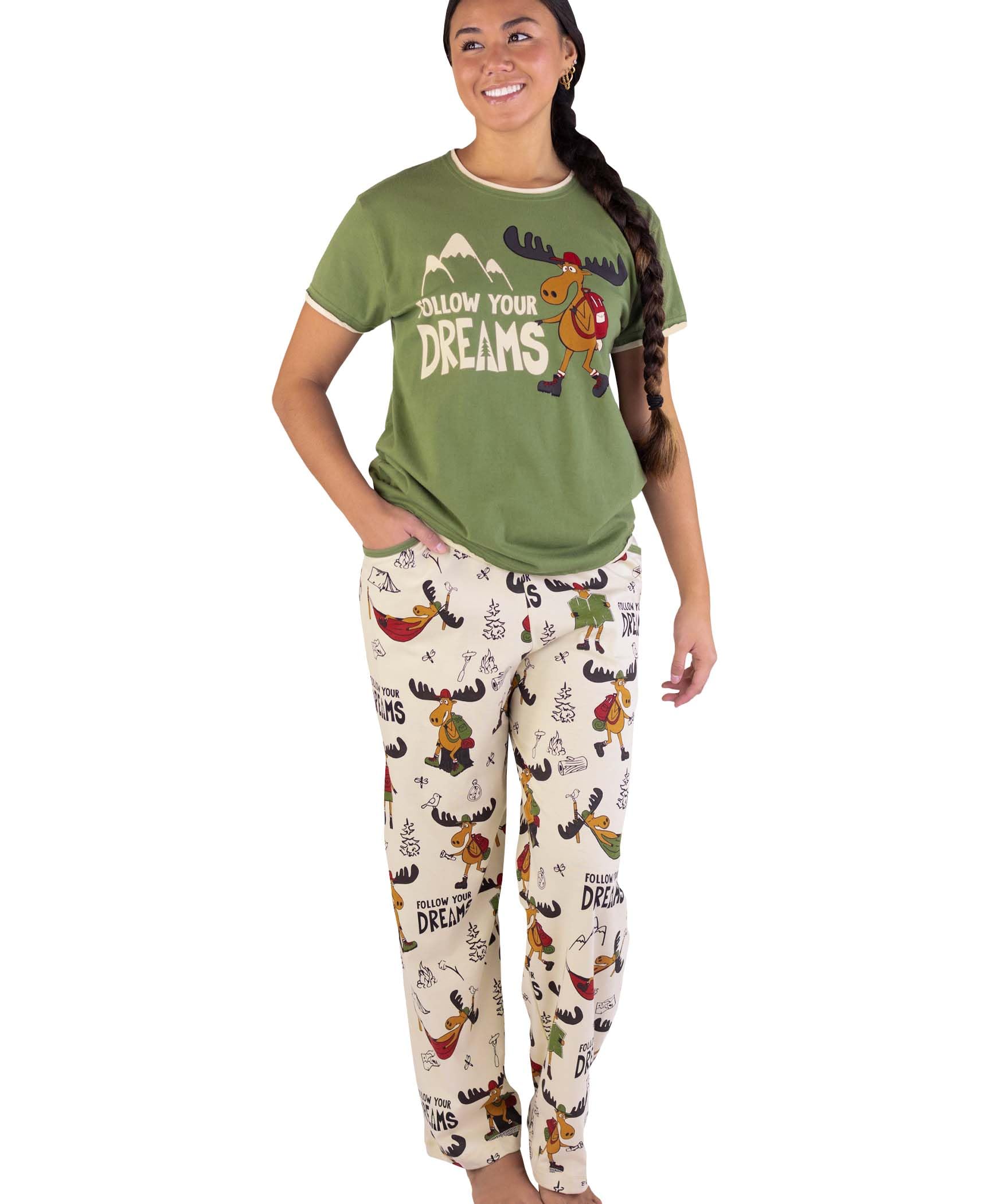 Lazy One Women's Pajama Set, Short Sleeves with Cute Prints, Relaxed Fit, Bear and Moose Prints