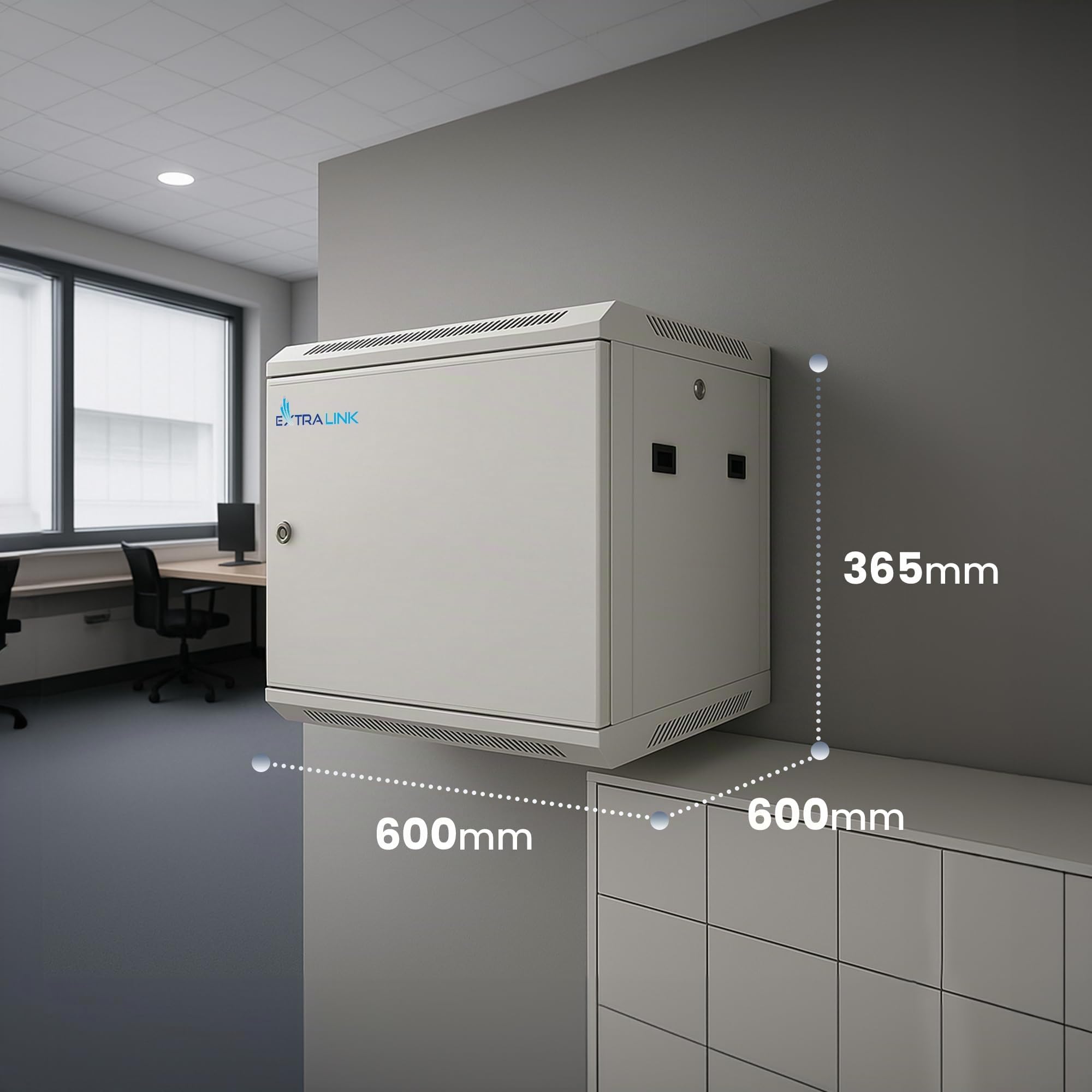 Extralink Serverschrank 19 Zoll 6HE – Netzwerkschrank 600mm Tiefe zur Wand- oder Standmontage, Traglast 60 kg, Metall-Gehäuse, abschließbar 180° Öffnung, grau – ideal für Heimnetzwerk & IT-Geräte