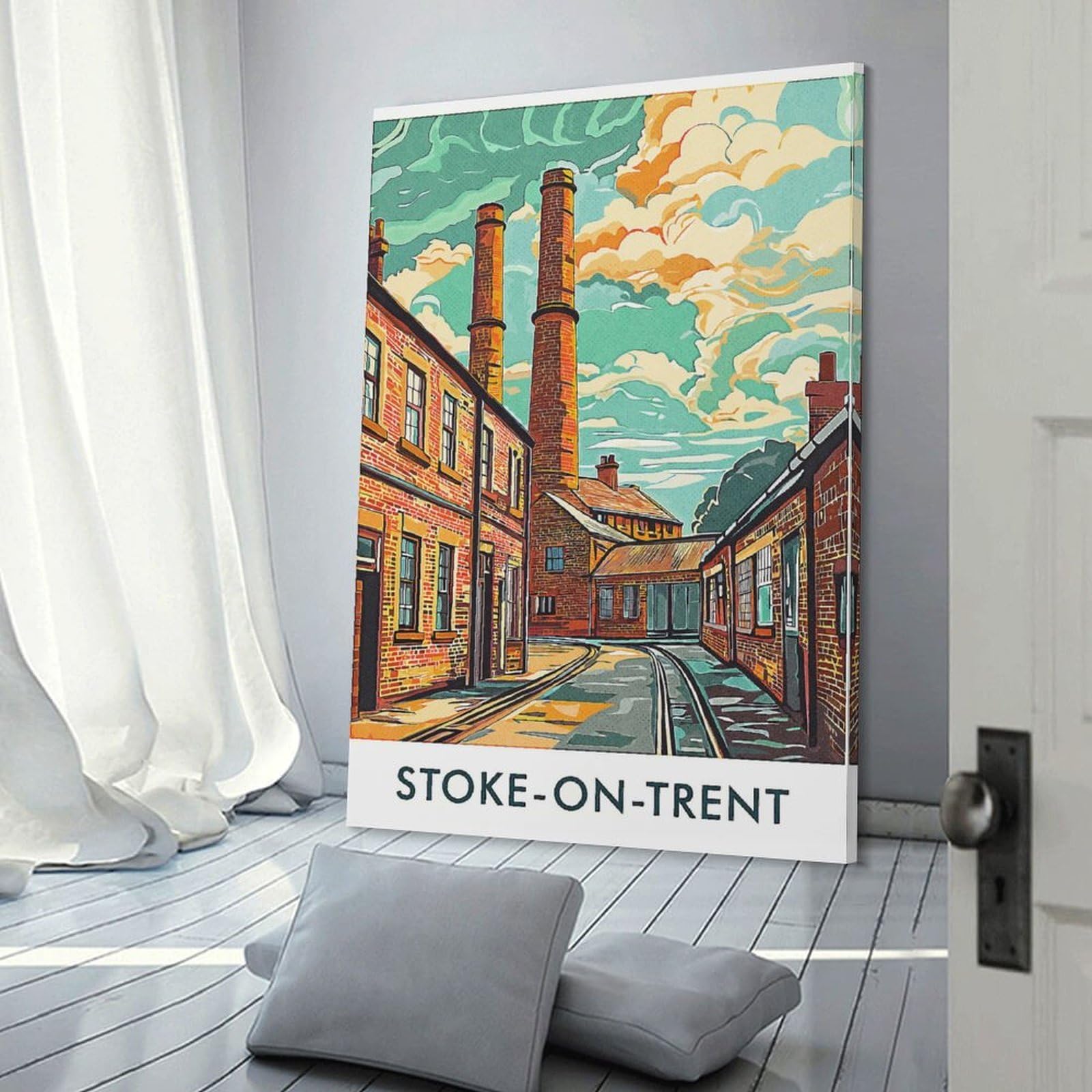 Junmoney Decorative Wall Artwork Stoke-on-Trent Cityscape, 24x36inch(60x90cm), for Living Room, Bedroom Or Apartment Walls, Decorative Artwork for Empty Walls