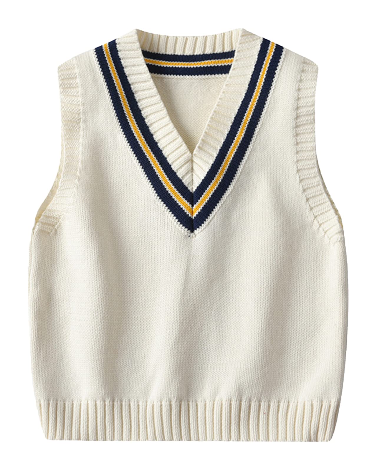 Yimutian Jerséis sin Mangas con Cuello en V, Niños Niñas Chaleco de Punto Suéter sin Mangas Jersey Pullover Uniforme Escolar