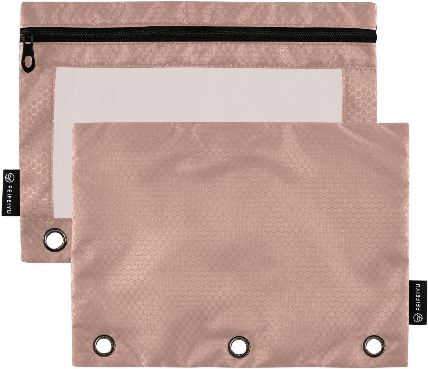 MCHIVER Rose Gold Pencil Pouch for 3 Ring Binder Pencil Pouches with Zippers Clear Window Binder Pockets Pencil Bags for Work Daily Office 2 Packs