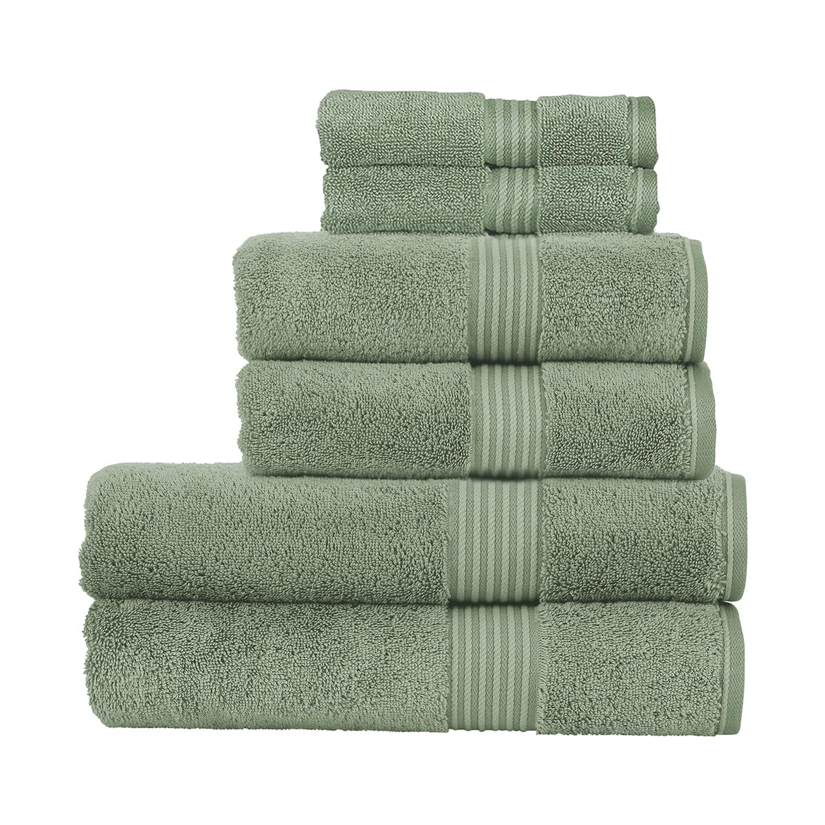 Christy Supreme Hygro 6 Piece Towel Set | Bay Leaf Green | 100% Luxury Supima Cotton | Ultra Soft | Super Absorbent | 650GSM | 2 Bath Towels 2 Hand Towels 2 Face Cloths