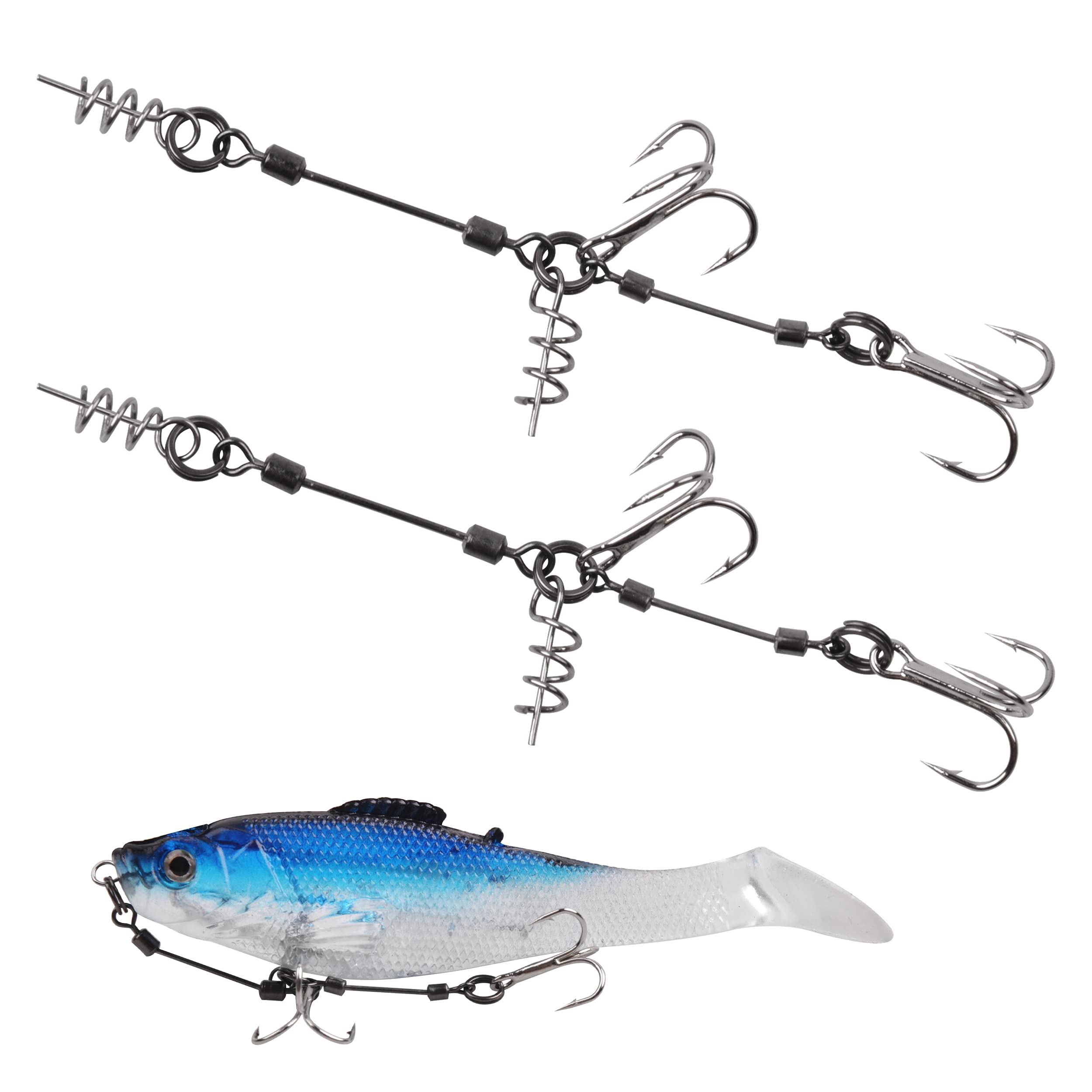 Hawkridge Predator Pike Snap Tackle Rigs - 4 Pack, 30cm Trace, Barbed Treble Hooks, Size 4/6/8