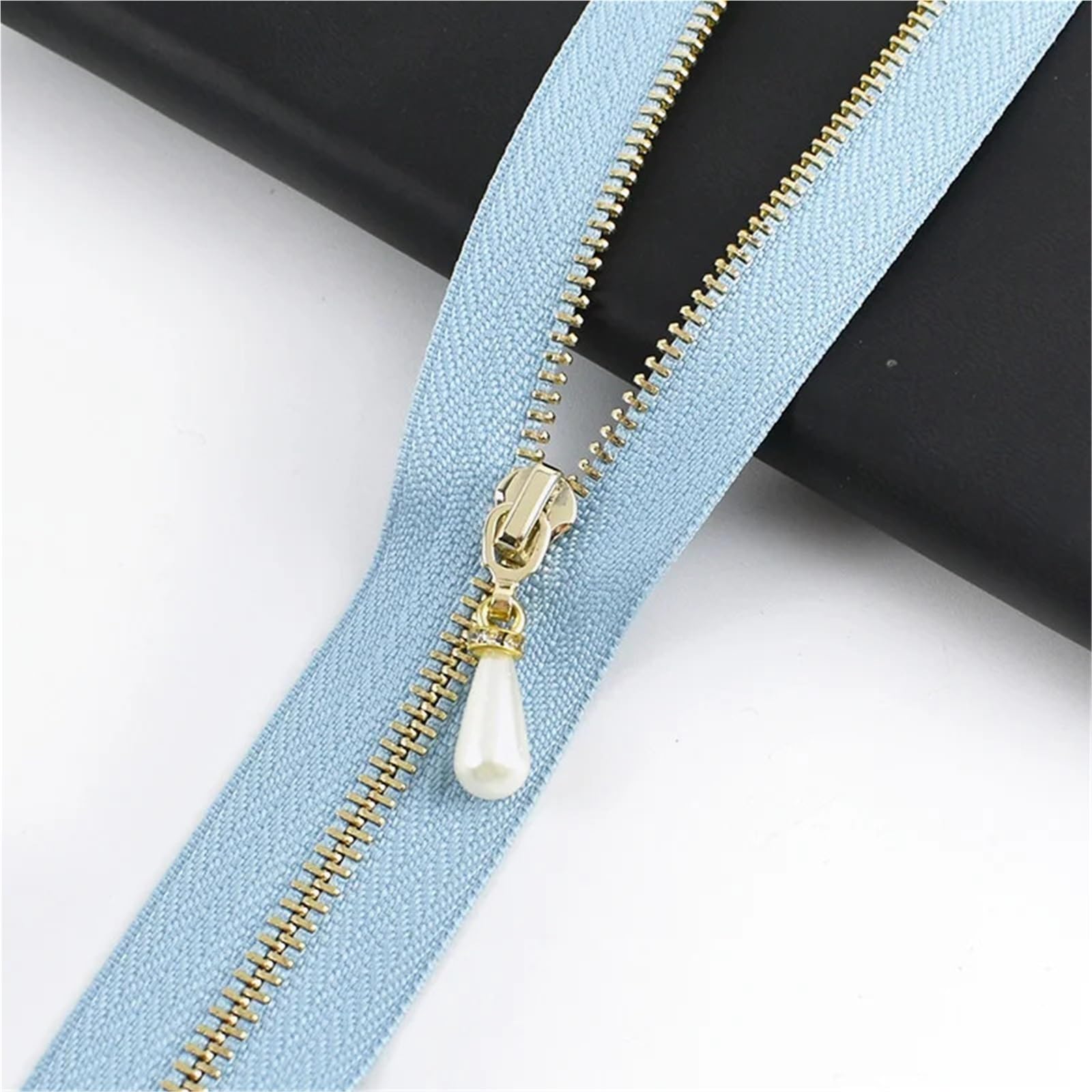 10/15 Uds 15-70cm 3# cremallera abierta y cerrada cierre automático deslizador de perlas doradas DIY bolso decoración vestido accesorio costura(F,OpenEnd-No3-50cm,15Pcs)