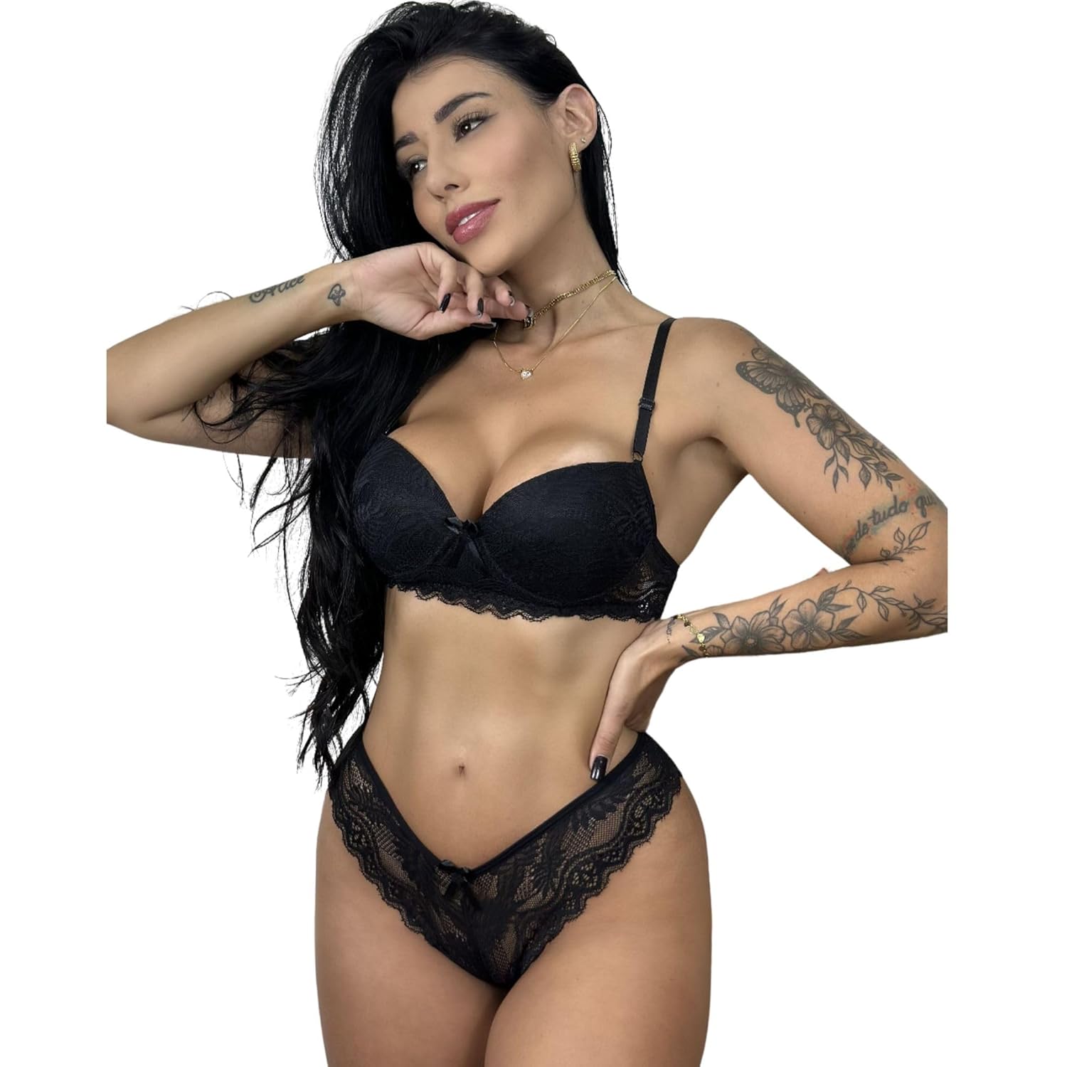 Conjunto Lingerie Feminino Calcinha e Sutiã Renda Luxo