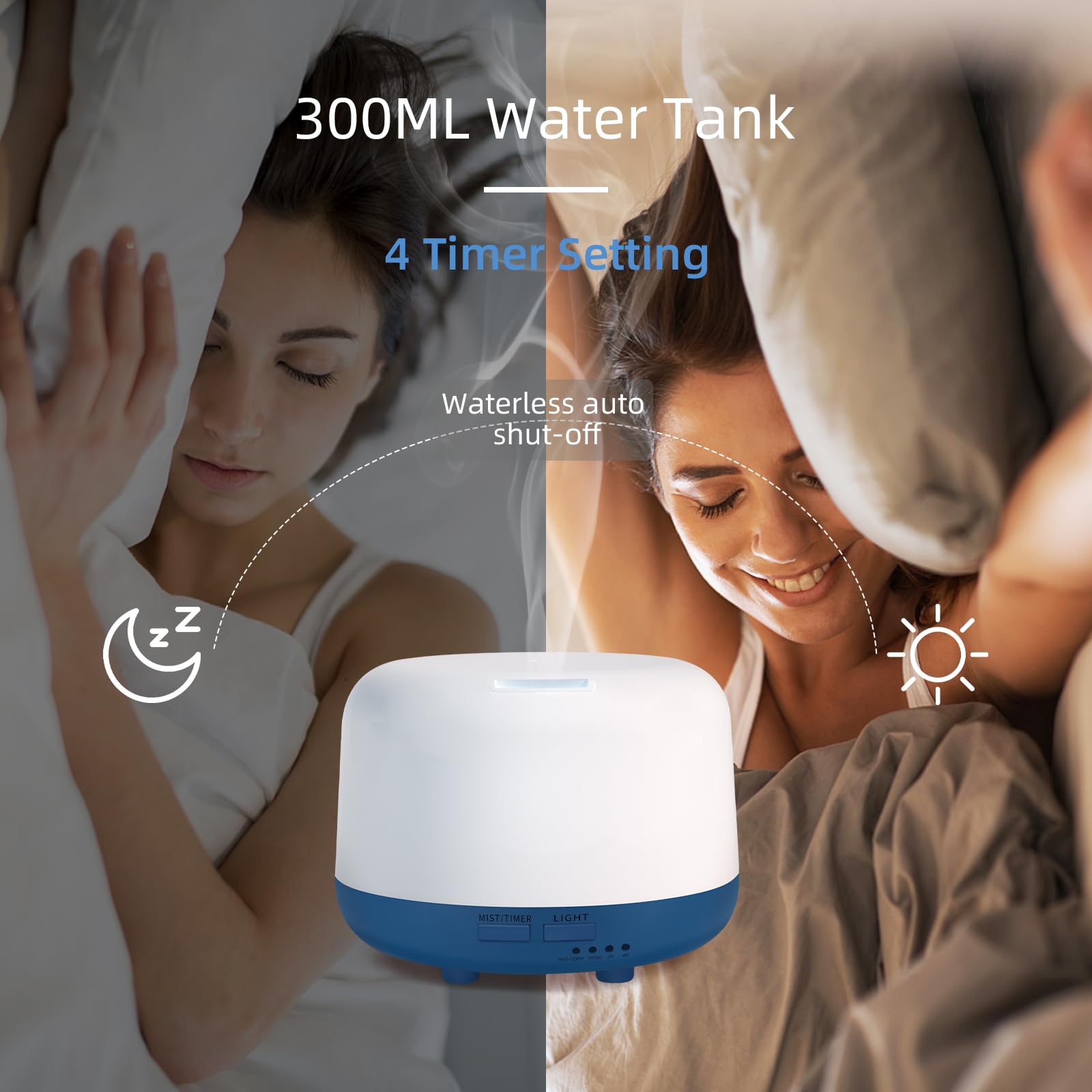 Marchred Diffuseur d'huiles essentielles, 300 ml avec télécommande, 7 lumières LED à changement de couleur, humidificateur à ultrasons avec brume froide