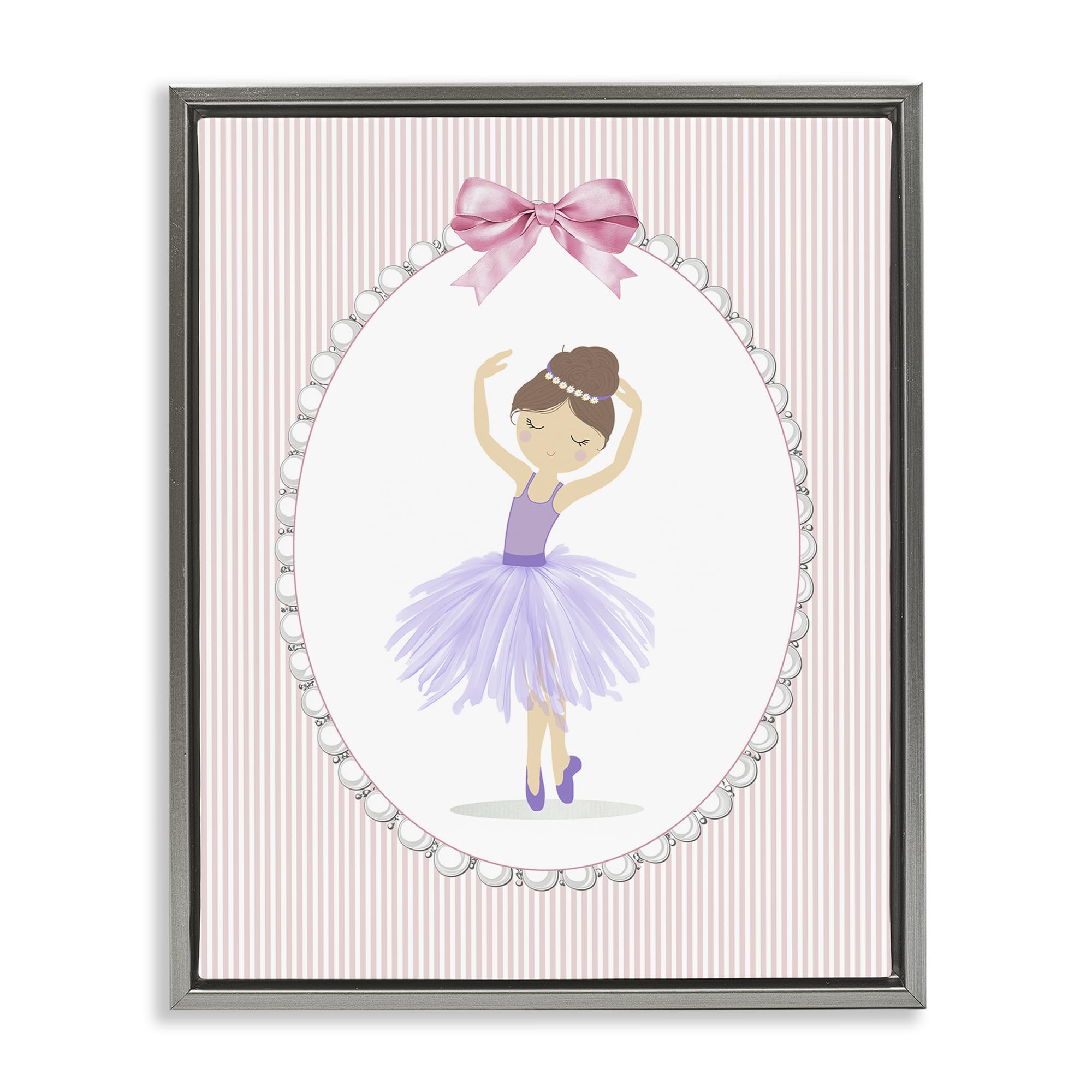 Stupell Industries Luster Gray (Matte) 'Graceful Dance On Stripes'| Floating Frame Canvas Art