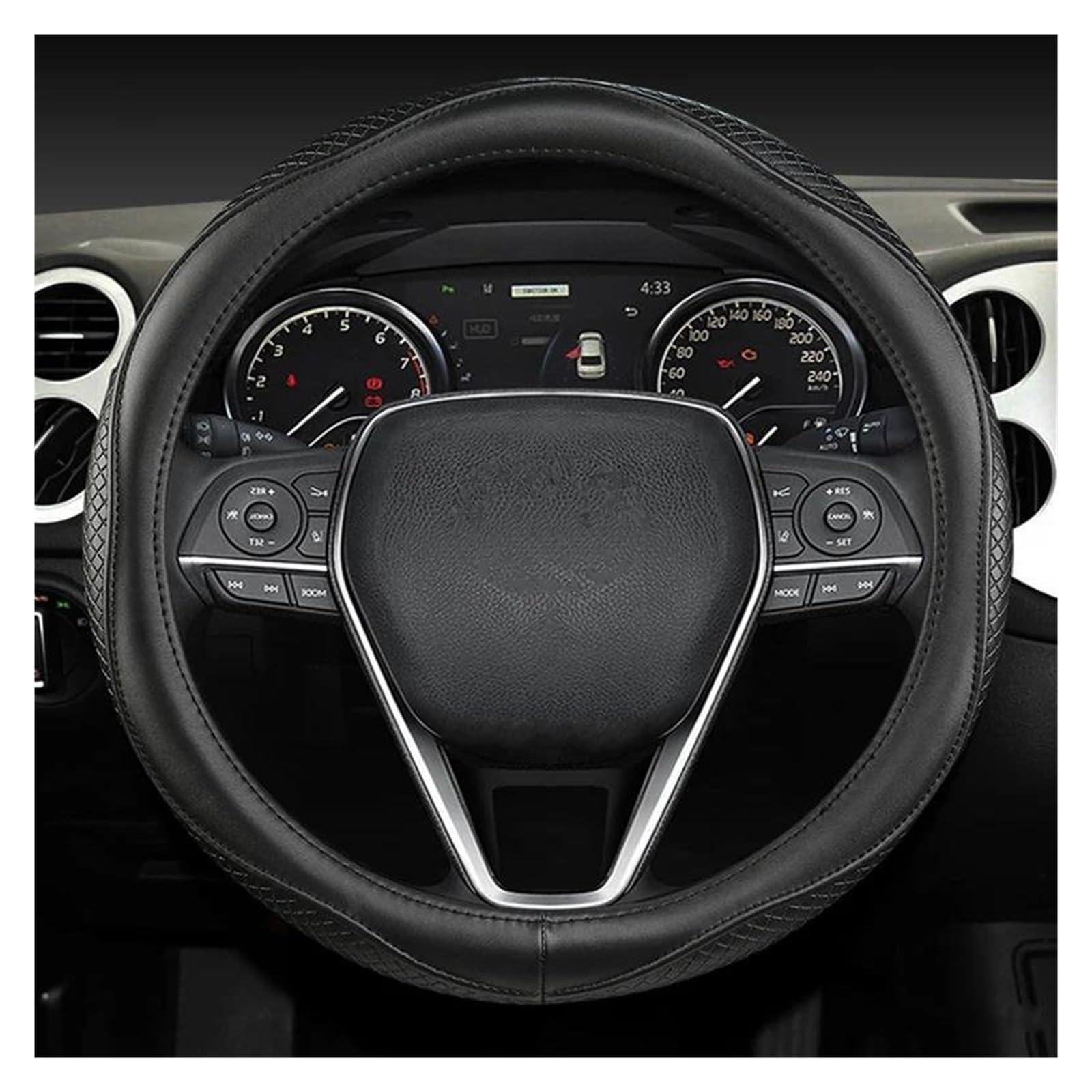 Funda para Volante de Coche de Cuero Genuino de 15 pulgadas/38 cm para Toyota Yaris, CHR, Vios, Prius y Alphard. Funda para Volante de Coche Negra.