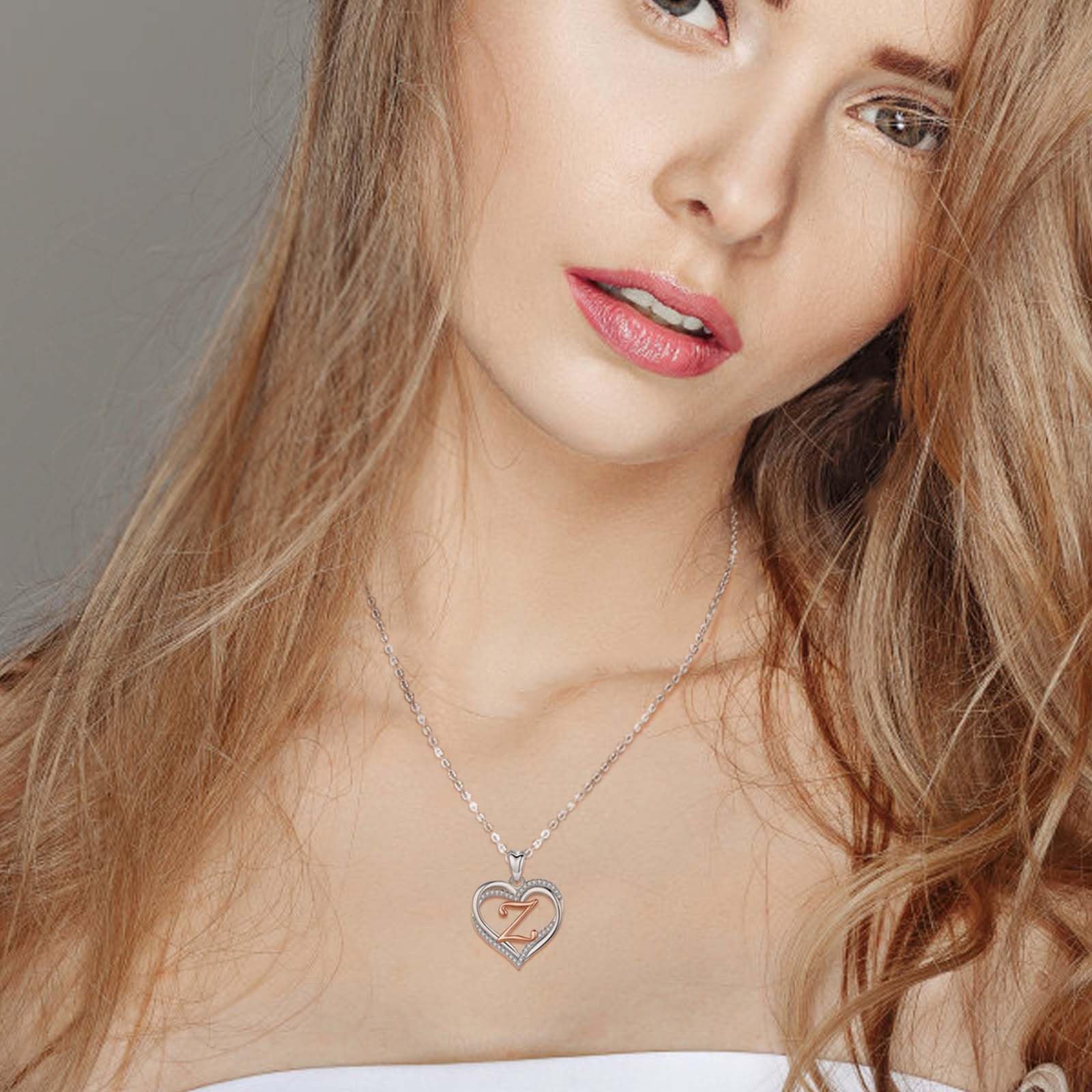 INFUSEU Collana con Ciondolo Cuore Lettera A-Z Alfabeto Capitale Gioielli Doppio Cuore Iniziale Senza Collo Cubic Zirconia CZ Regalo Donna Romantici, Catena da 20 Pollici