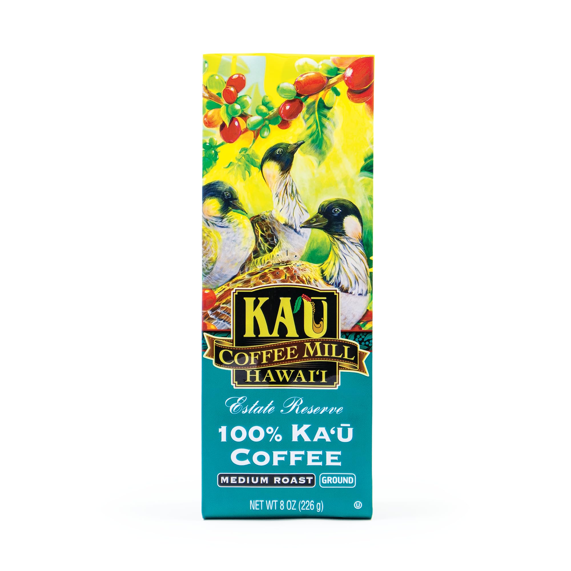 Ka'u Coffee Mill Estate Reserve Medium Roast Ground Coffee - Delicious Fruity Notes - Pure Ka'u - Specialty Roast - Handpicked Hawaii Grown Arabica Beans - Gourmet Small Batch - 8oz