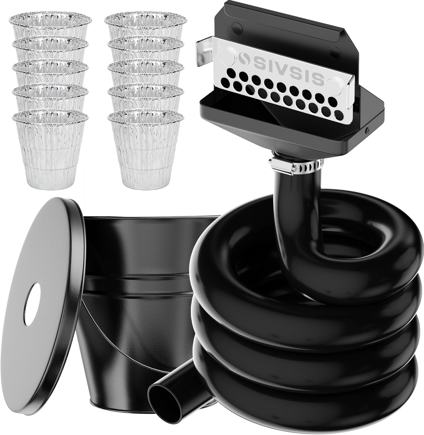 Magnetic Rear Grease Drainage Funnel for Blackstone, Griddle Grease Catcher for Blackstone, 0.6 Gal Bucket W/Lid, 10 Aluminum Drip Liners, 304 Stainless Movable Grease Gate, Blackstone Accessory