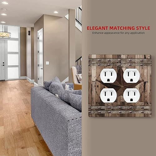 Miniatura 4 de American Western Texas Star 2 Gang 2 dúplex combinación interruptor de luz placa decorativa Combo pared placa de interruptor placa eléctrica placa