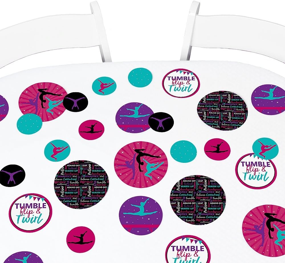 Big Dot of Happiness Tumble, Flip & Twirl - Gymnastics - Birthday Party Giant Circle Confetti - Gymnast Party Decorations - Large Confetti 27 Count