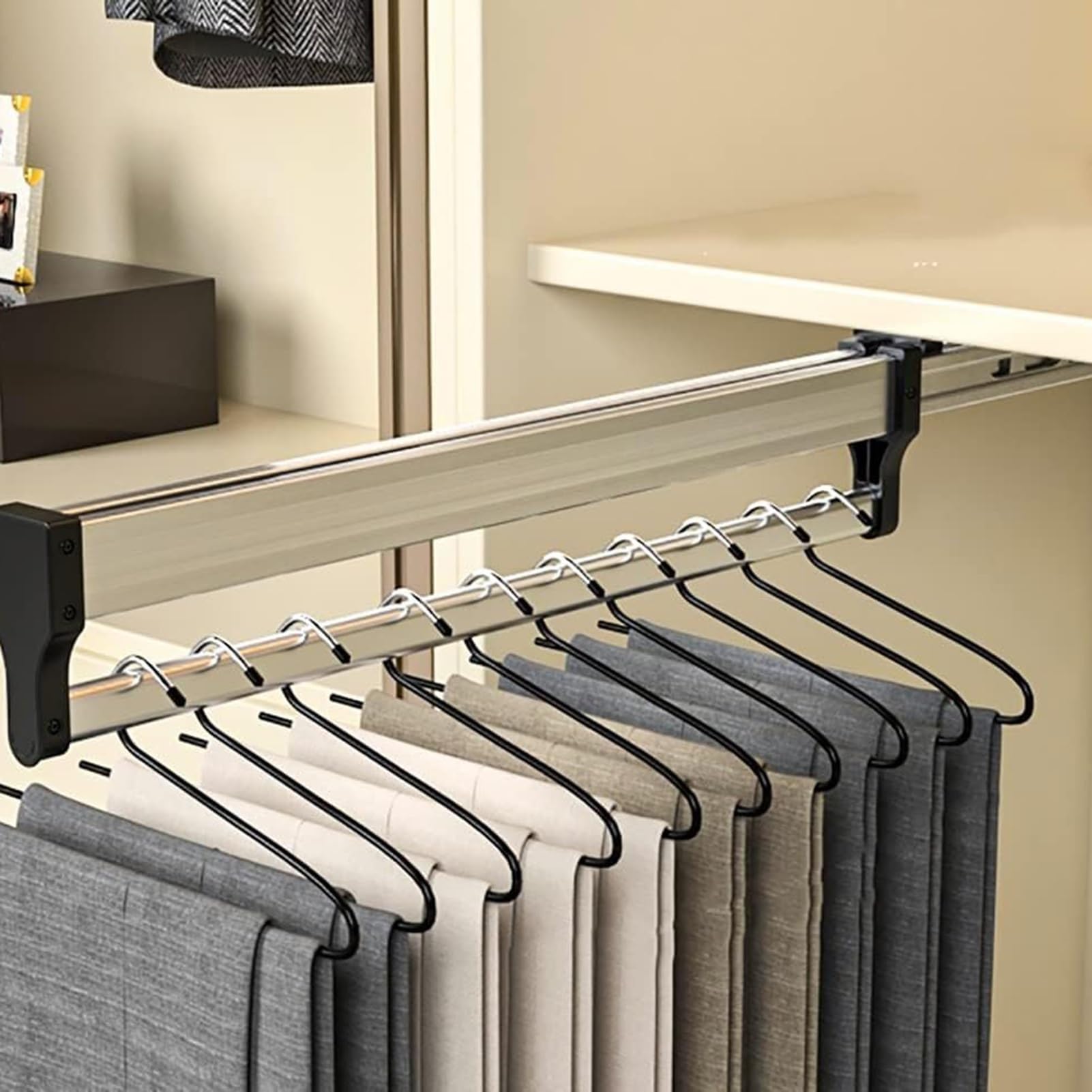 WMYYZYQ Extendable Pull Out Closet Rod Adjustable Wardrobe Trousers Rack 30 80cm Clothes Rail Heavy Duty Closet for Pants & Coats Supports 25kg Black Finish,O,One Color-450MM/17.7INCH