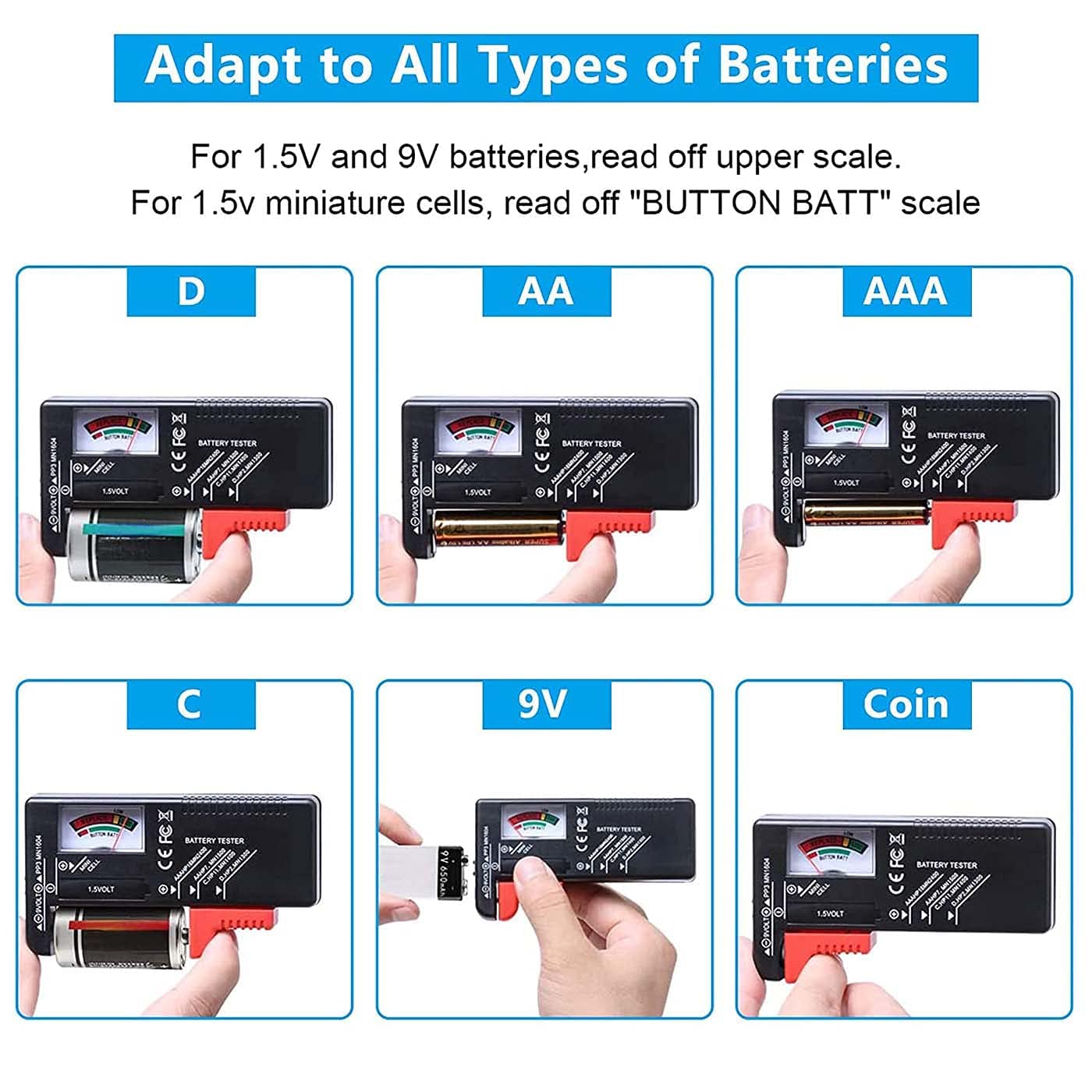 Testeur de Piles Universel Numérique pour AA AAA C D 9V 1.5V Contrôleur de Tension