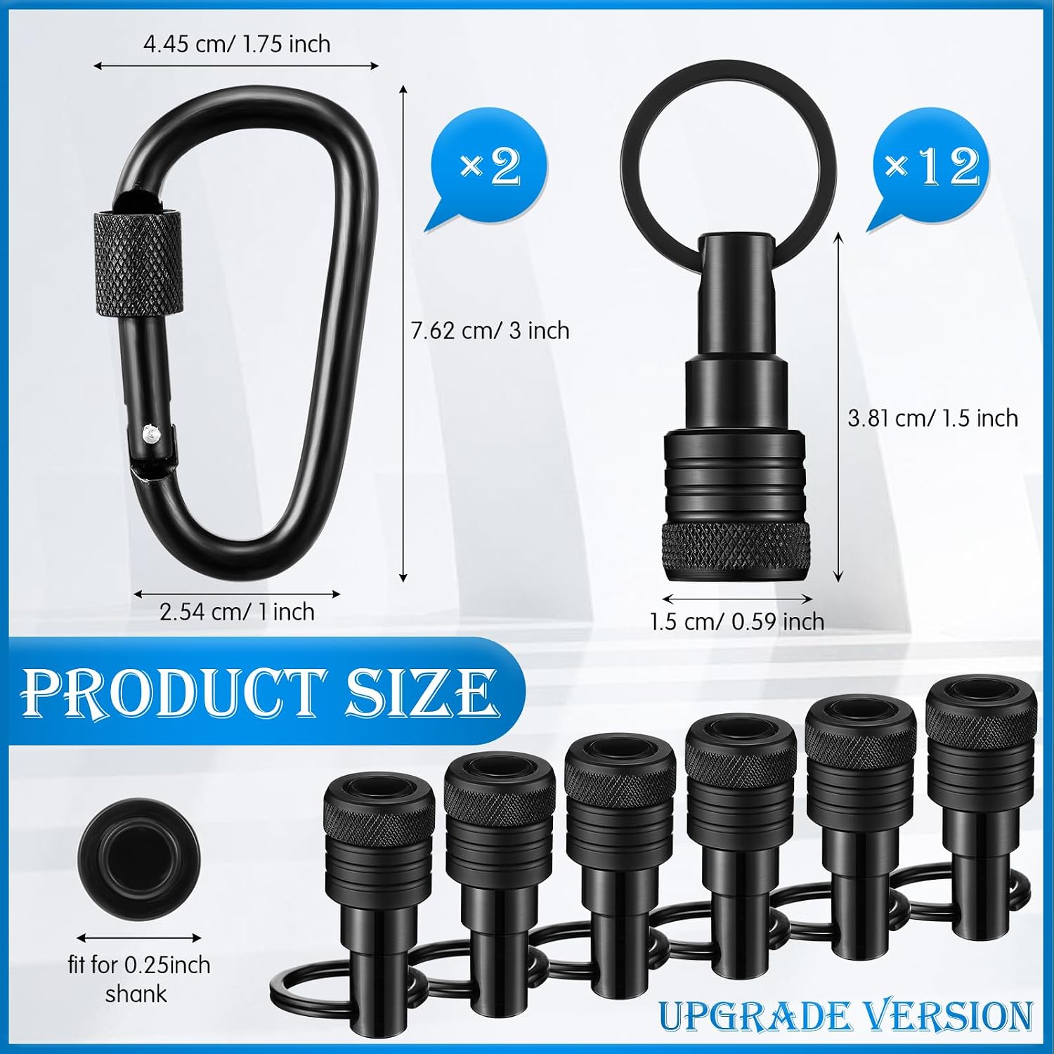 Threlaco 14 Pcs Upgraded Bit Holder Keychain, Socket Hex Shank, Black | Socket Hex Shank Bit Holders, Aluminum Alloy Quick Release Screwdriver Extension Tool, Impact Driver Drills Nut Gifts for Men