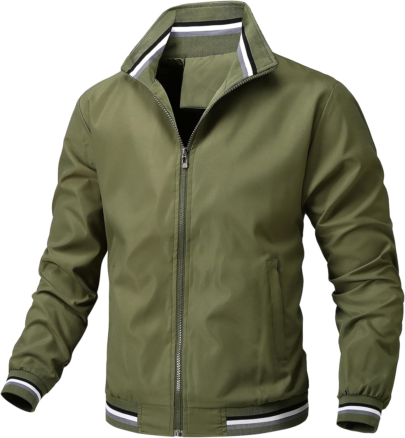 PEGENO Men's Lightweight Jacket Spring Fall Thin Flight Bomber Jacket Sportwear Full Zip Windbreaker Casual Coat