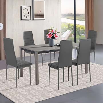 Silla Gris Oscuro de Comedor Pack 6 Cadeiras Cozinha, Sillas de Cocina Pack 6 Sillas Escandinava de Polipiel Sintética Gris Oscuro para Salón, Restaurante, Cafetería y Oficina, Fácil Montaje
