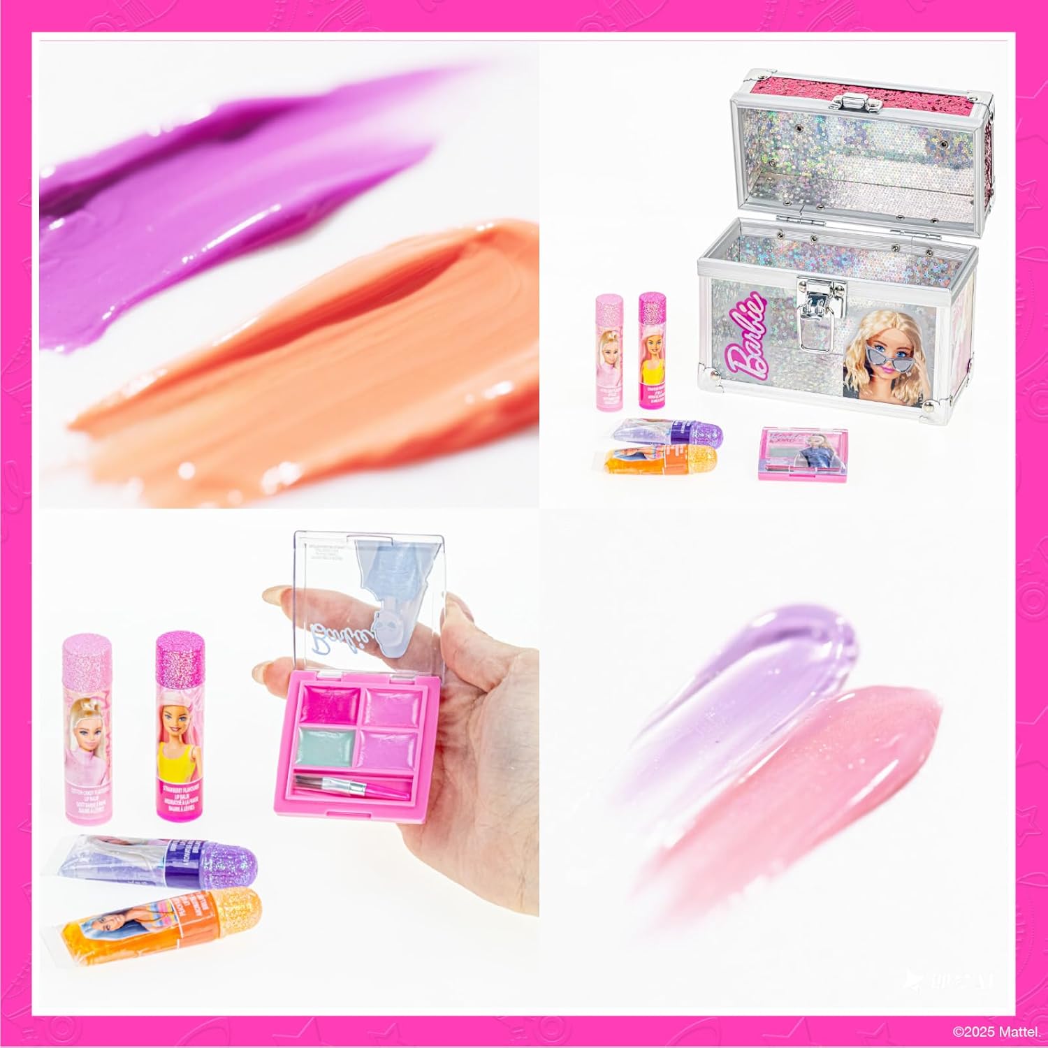 Barbie Beauty Mini Train Case Set Includes Lip Gloss Tube, Lip Balm, Lip Gloss Compact for Girls Party Sleepovers by Townley Girl - Image 5