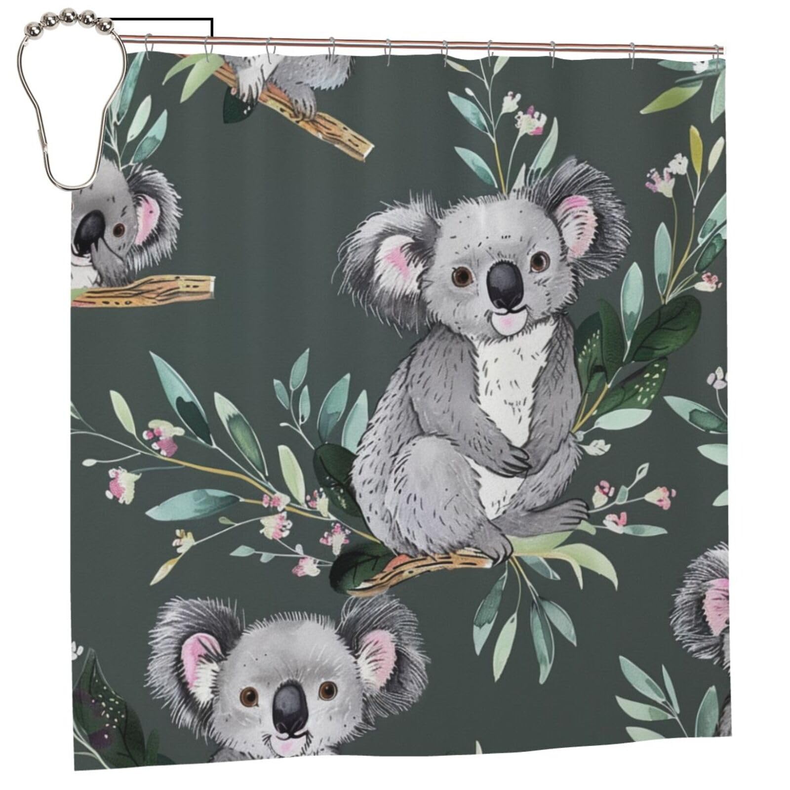BWWHCCTI lovely Koala Printed Shower Curtain With 12 Iron Hooks Opaque Quick Drying Waterproof Shower Curtains Sets For Bathroom 183x183 CM