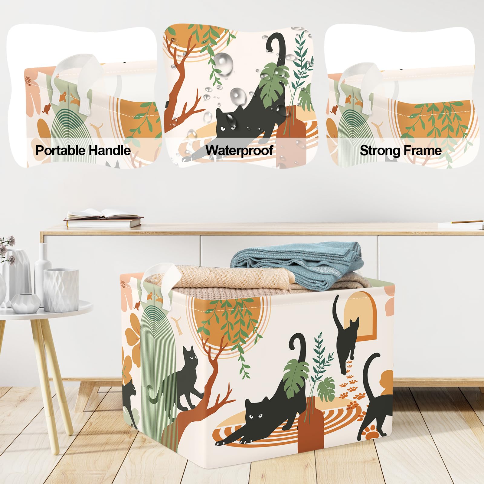 Clastyle Ceste Biancheria Bambini Gatto Boho Cestino Giocattoli Vestiti Impermeabile per Uomo Donna Cestino Portaoggetti per Bagno Cameretta Bucato, Marrone, 40x30x30 cm