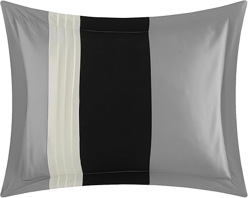 Miniatura 2 de Chic Home Ayelet - Juego de edredón beige de microfibra de alta calidad, tamaño King (10 piezas), color liso a rayas de colores contrastantes,