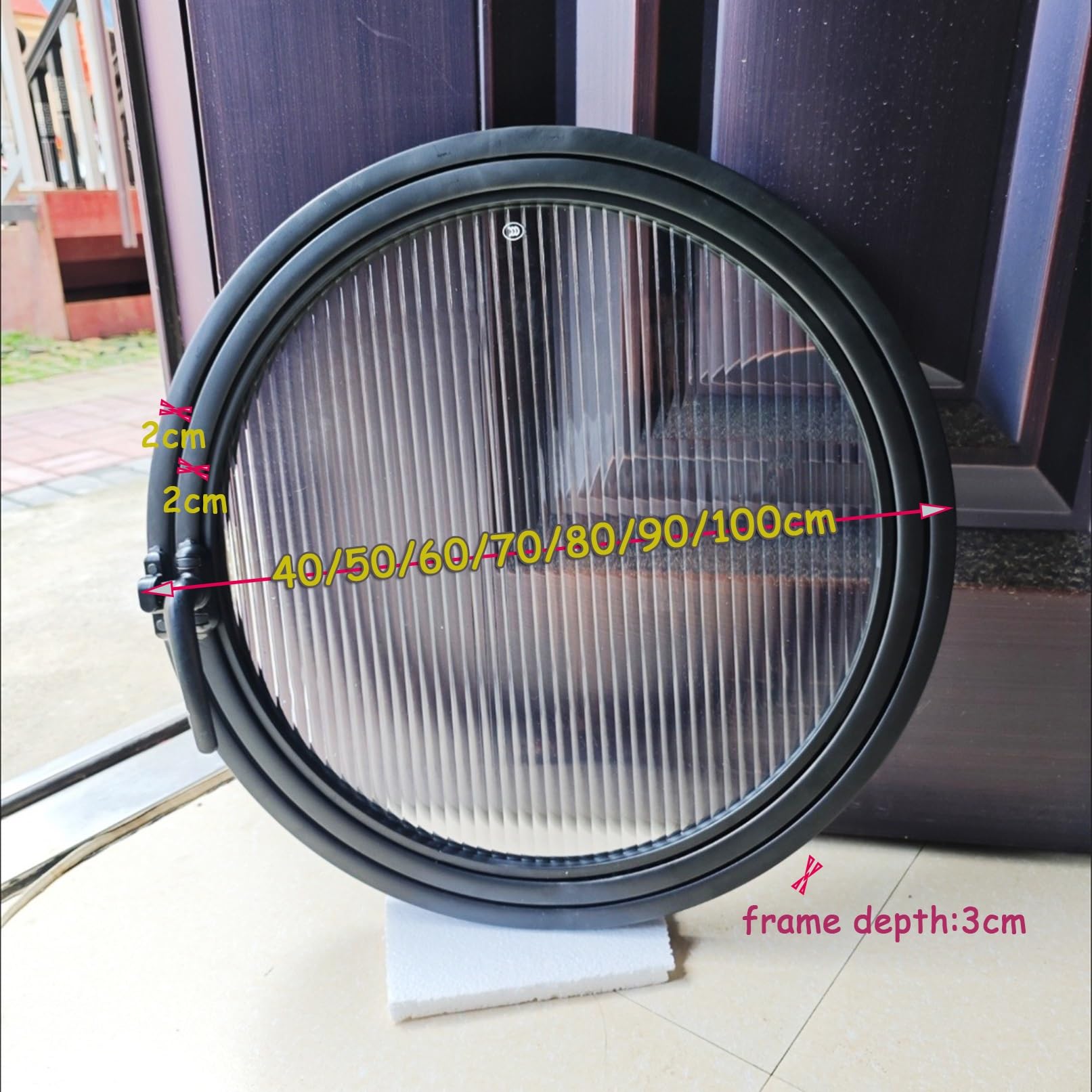 Porta scorrevole rotonda rotante con vetro privacy oblò in lega di alluminio 50 cm lucernario vetrina da giardino sostituzione per un'estetica migliorata