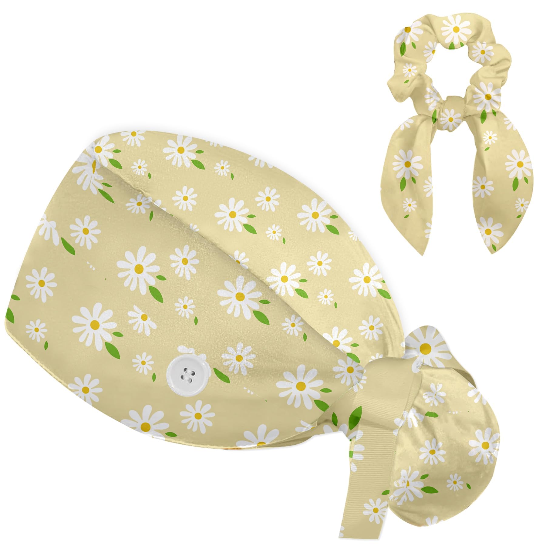 Working Cap Scrub Caps for Women, Nurse Hat Women Ponytail, Scrub Hats with Sweatband Buttons Adjustable Nurse Caps