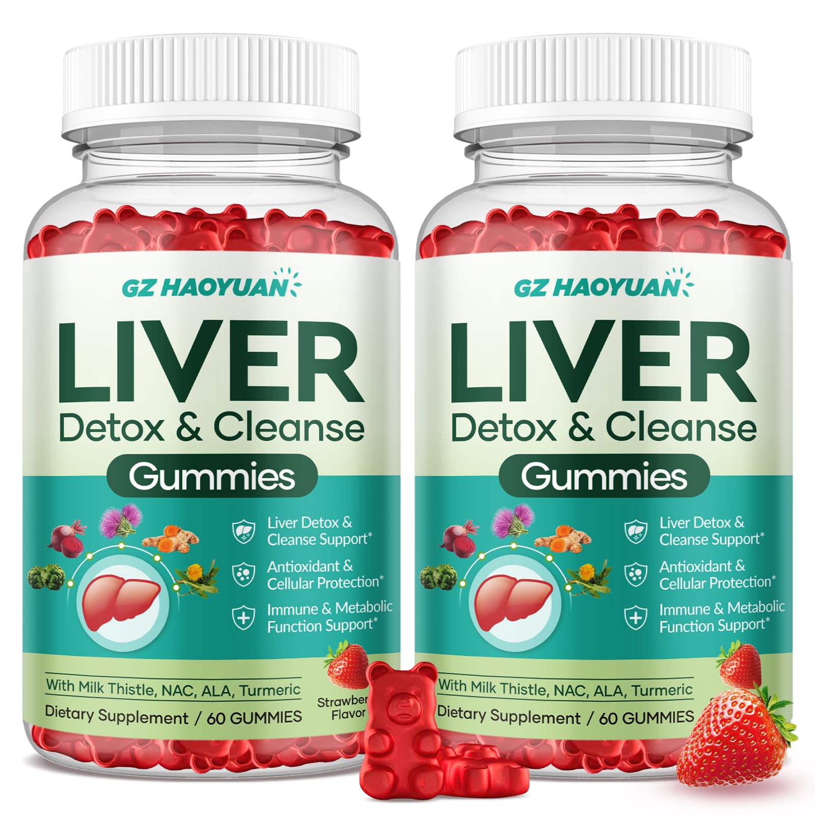 Liver Cleanse Detox & Repair Gummies, Milk Thistle Supplement with NAC, Alpha Lipoic Acid, Dandelion Root, Artichoke Leaf for Liver Detox Support, Antioxidant, Immune Support, Strawberry Flavor 120ct Strawberry 60 Count (Pack of 2)