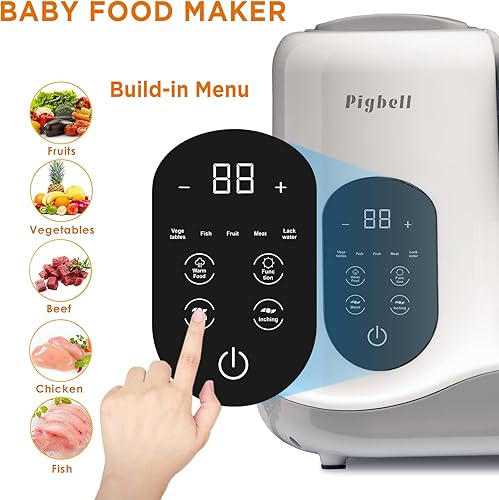 Miniatura 2 de Pigbell Procesador todo en 1 para cocinar alimentos para bebés pequeños vapor mezcla pica esterilizador puré leche tibia taza de agitación de 8
