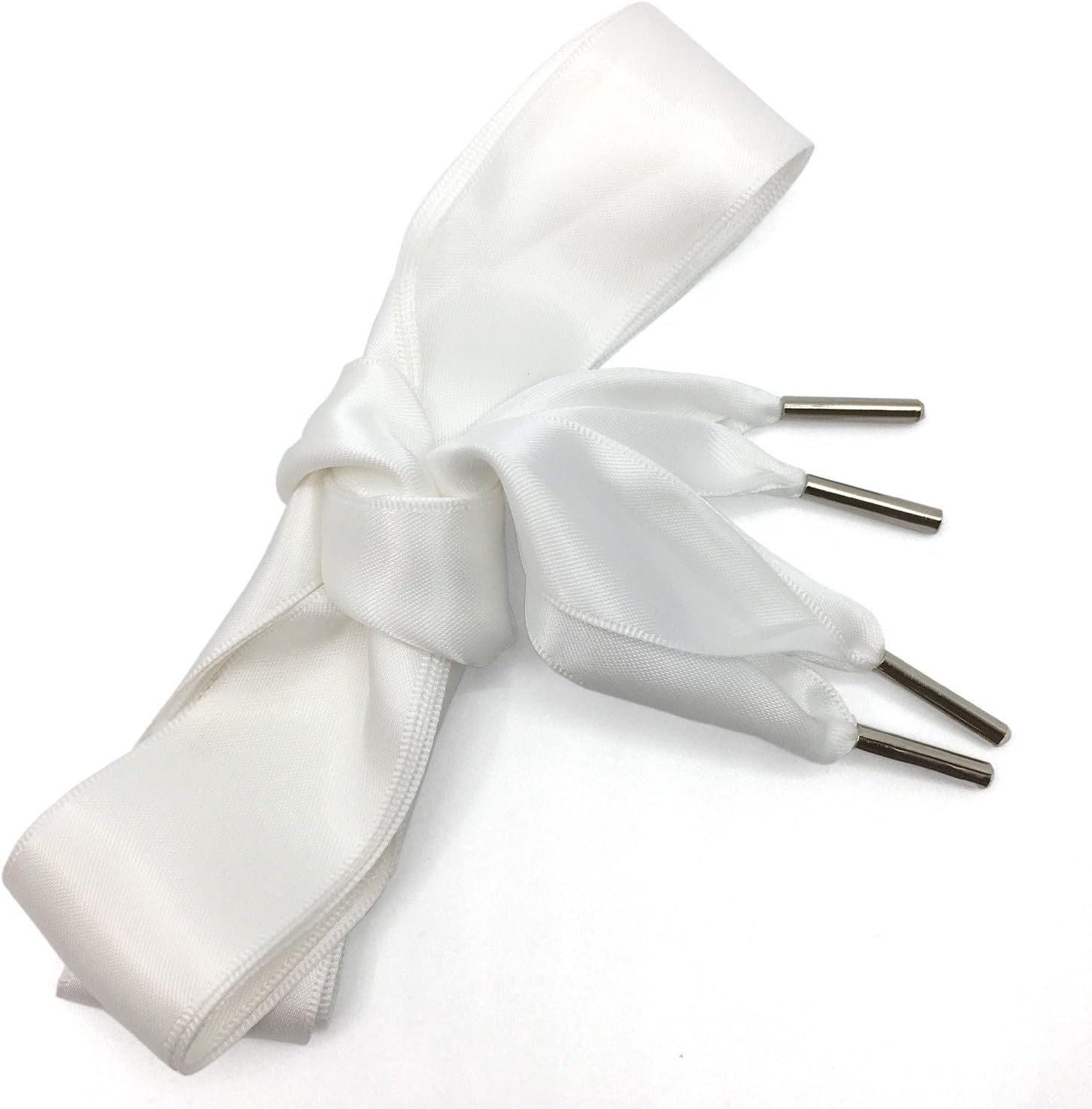 Satin Ribbon Shoe Laces: 3CM Wide Silk Shoelaces with Metal Tips | 1 Pair, 4MM Silver Metal Tips, 35/49 Inch, Smooth and Soft, Flat Sneakers Shoestrings