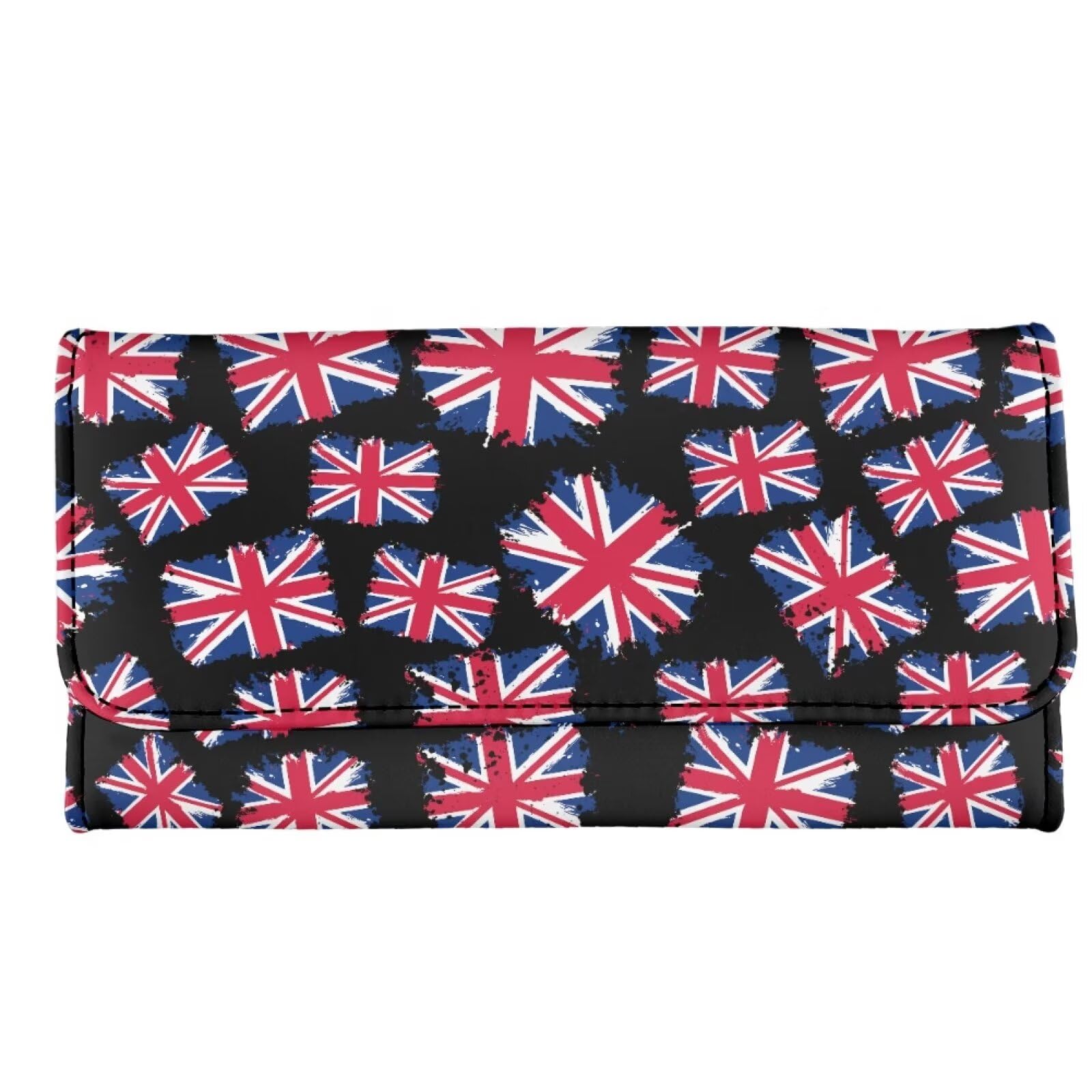 Binienty British Flag Leather Wallet for Women Slim Wallet Three Fold Clutch Purses Card Holder Organizer