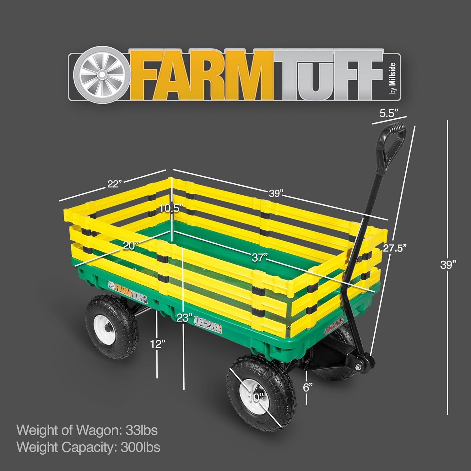 FARM-TUFF Plastic Garden Wagon with Removable Side Racks