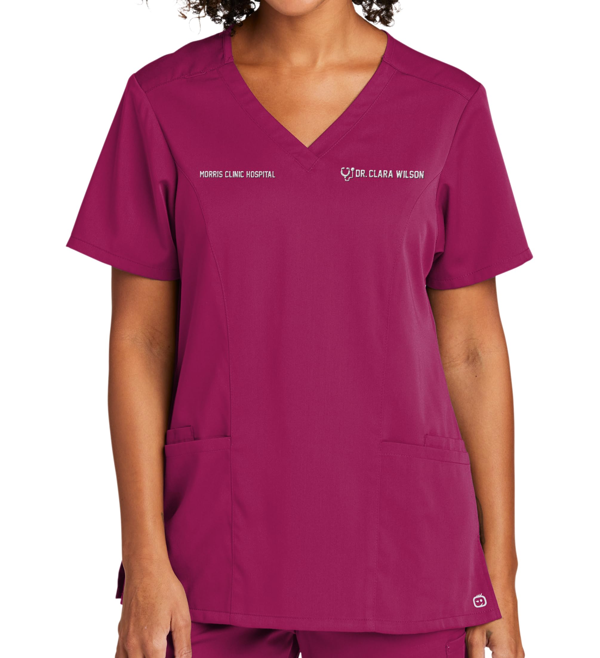 Custom Emroidered Scrub Top Add Your Embroidery Text Name Womens Premiere Flex V-Neck Top Wine