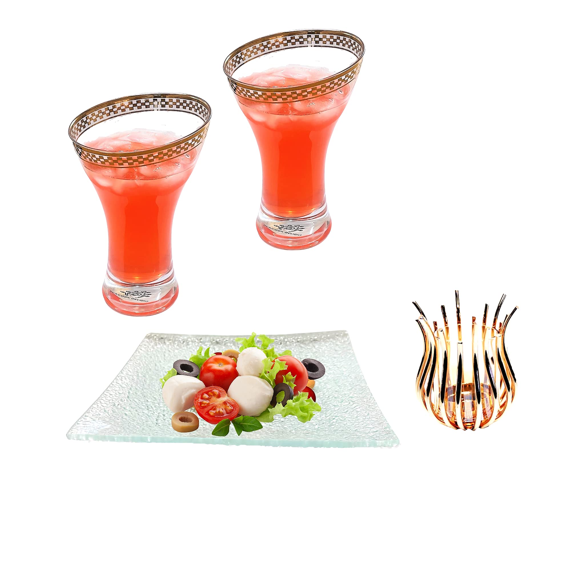 Buy Gold Rimmed Stemless Martini Glasses Cocktail set of 2, Unbreakable