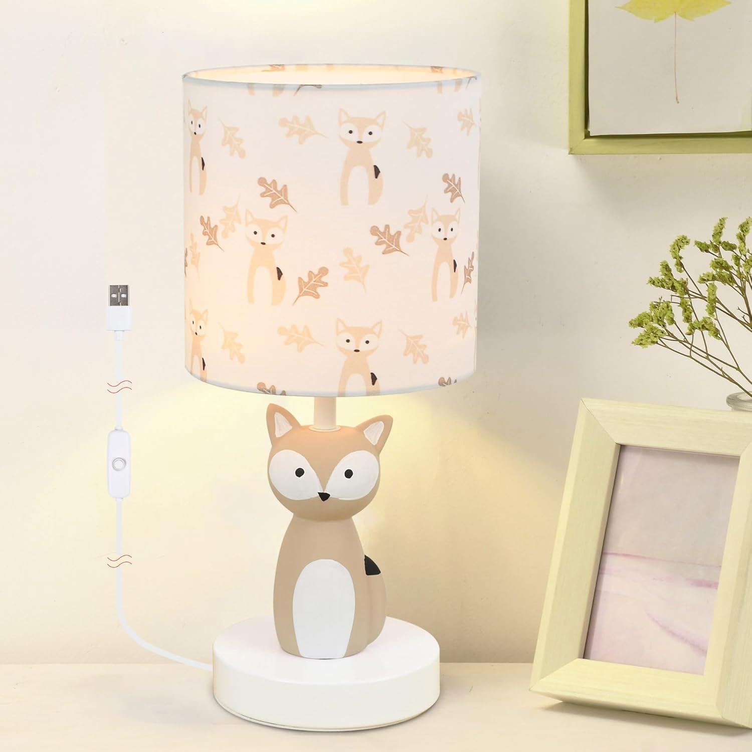 Lampwell Fox LED Table Lamp with USB Port DC5V,Light Brown Kids Table Lamp,Night Light for Kids Room,Nursery,Bedroom,Kitchen Counter,Gameroom,Φ5.91×H12.88IN,Hand-Made